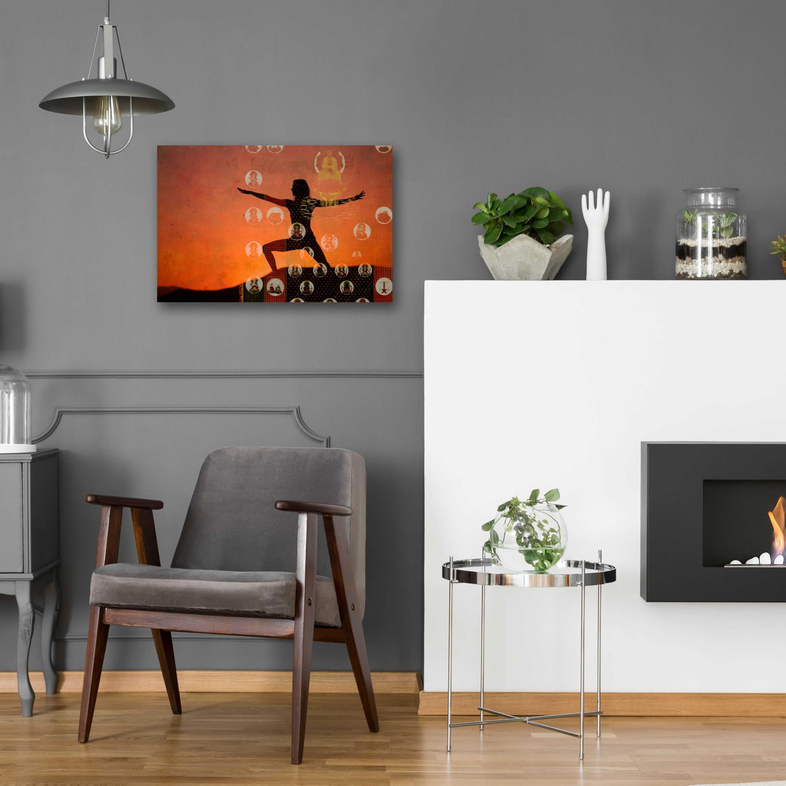 Elena Ray 'Sunrise Yoga Meditation' Acrylic Glass Wall Art - 24x16 Inches Modern Abstract Painting for Home Decor, Office & Meditation Spaces