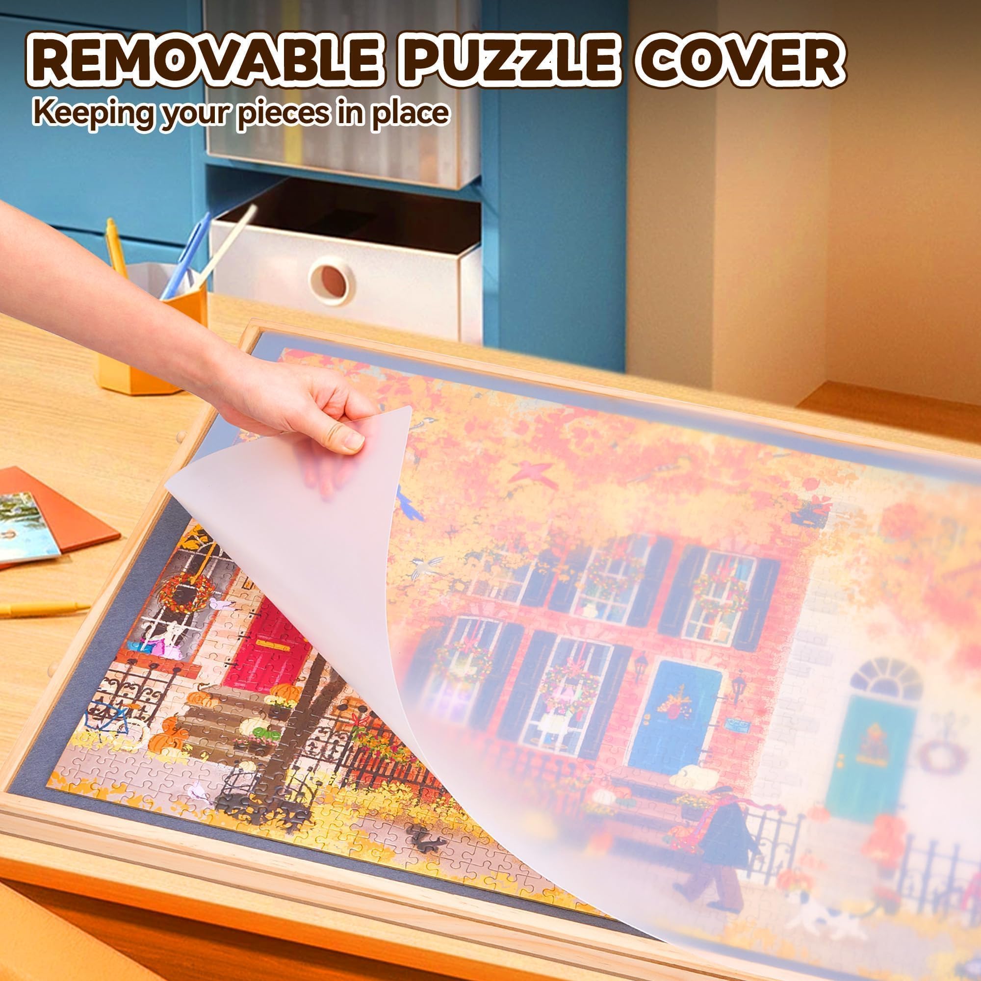 Rotating Wooden Puzzle Board with Drawers - Gift for Puzzle Lovers | Home & Office Use