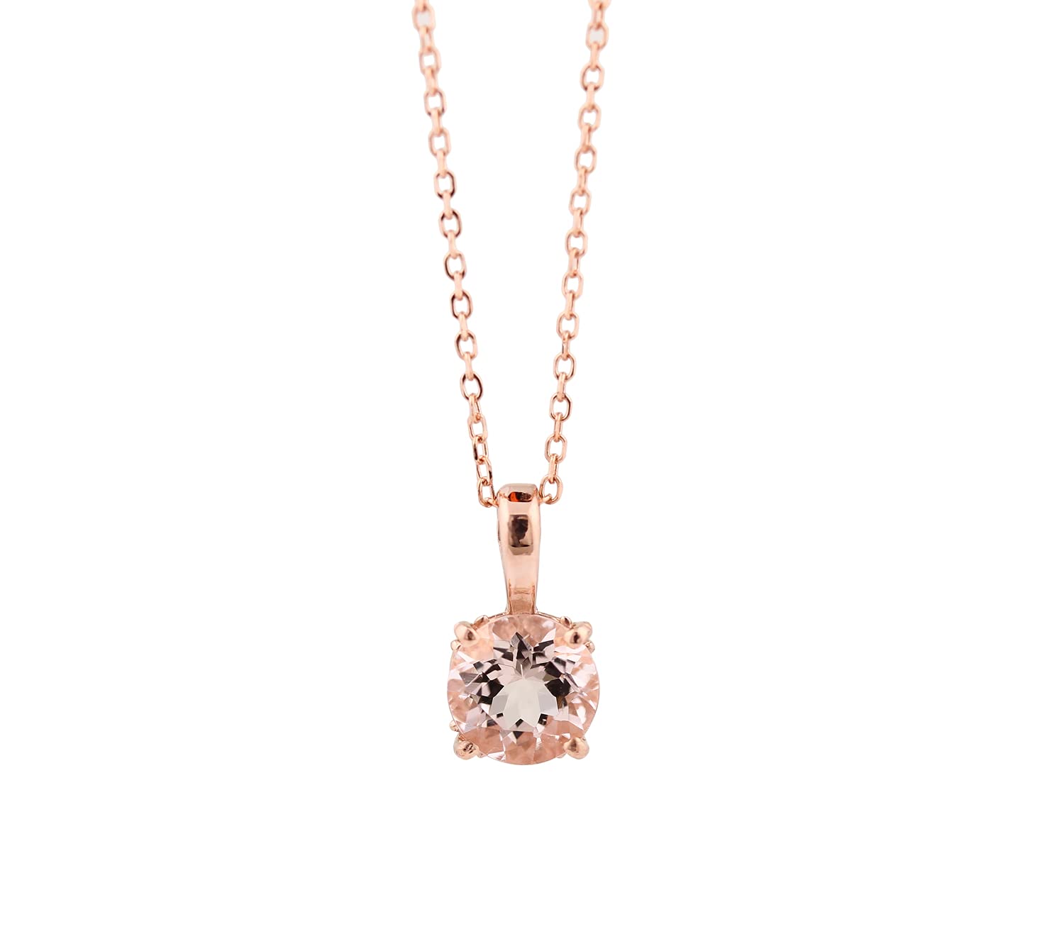 14K Rose Gold Morganite Pendant Necklace - 18 Inch Adjustable Chain, Dainty Elegant Jewelry for Women, Perfect for Valentine's Day, Anniversary & Special Occasion Gifts