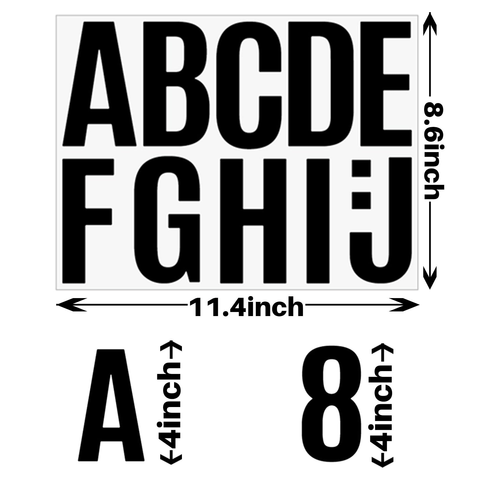 12 Sheets Self-Adhesive Vinyl Letter & Number Stickers (4 Inch) - Black Alphabet, Punctuation Stickers for Mailbox, Scrapbooking, DIY Crafts, Home Decor | Perfect for Arts Projects, School Supplies & Party Decorations