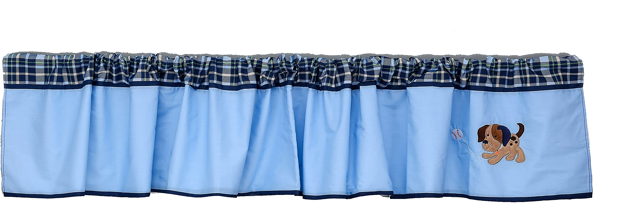 Blue Embroidered Puppy Baseball Sports Themed Window Valance - Nursery & Kids Room Decor - Perfect for Toddler Bedroom, Playroom, and Daycare Window Treatments (1 PC)