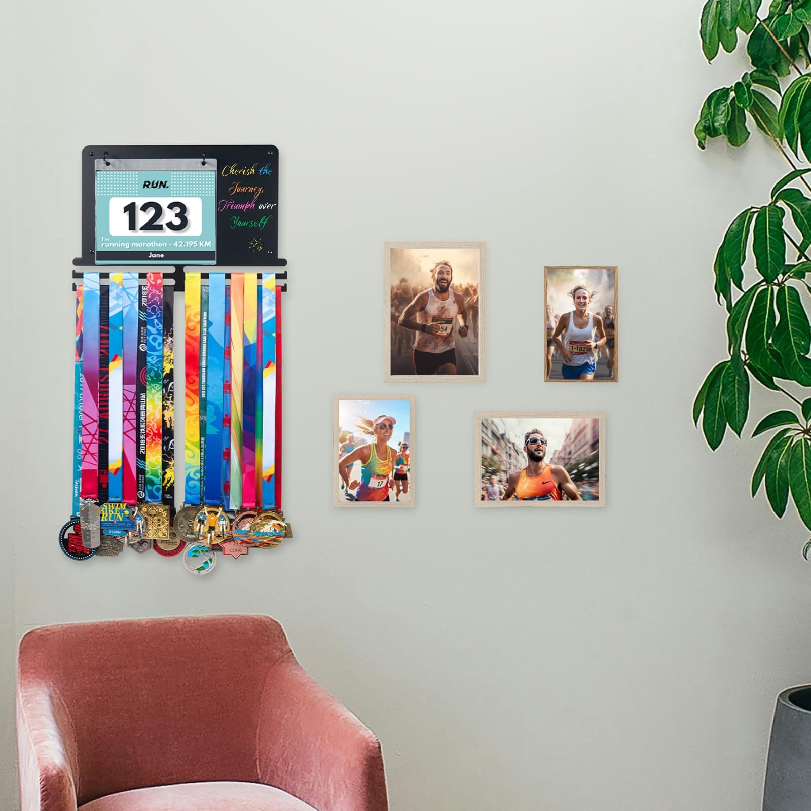 Premium Medal Hanger Display - Wall Mount Race Medal Holder Organizer for 40 Medals & 80 Bibs - Perfect for Marathon, Triathlon & Sports Achievement Showcase