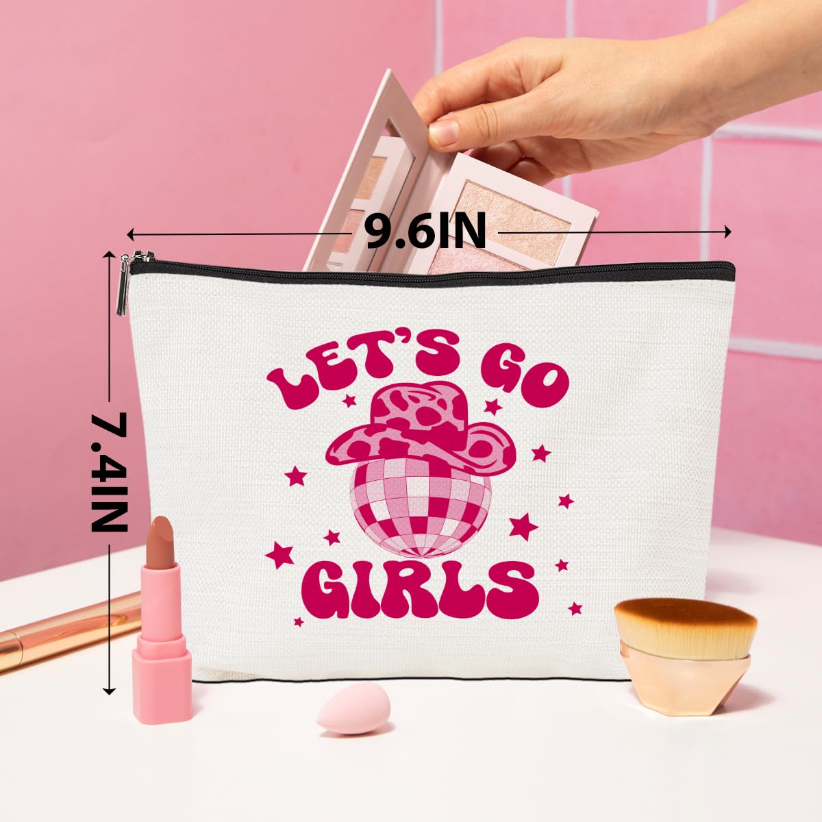 Cowgirl Makeup Bag - Western Cosmetic Bag for Women | Country Girl Gifts | Pink Preppy Makeup Pouch for Birthday, Christmas & Friend Gifts | Perfect for Country Music Lovers & Western Themed Events