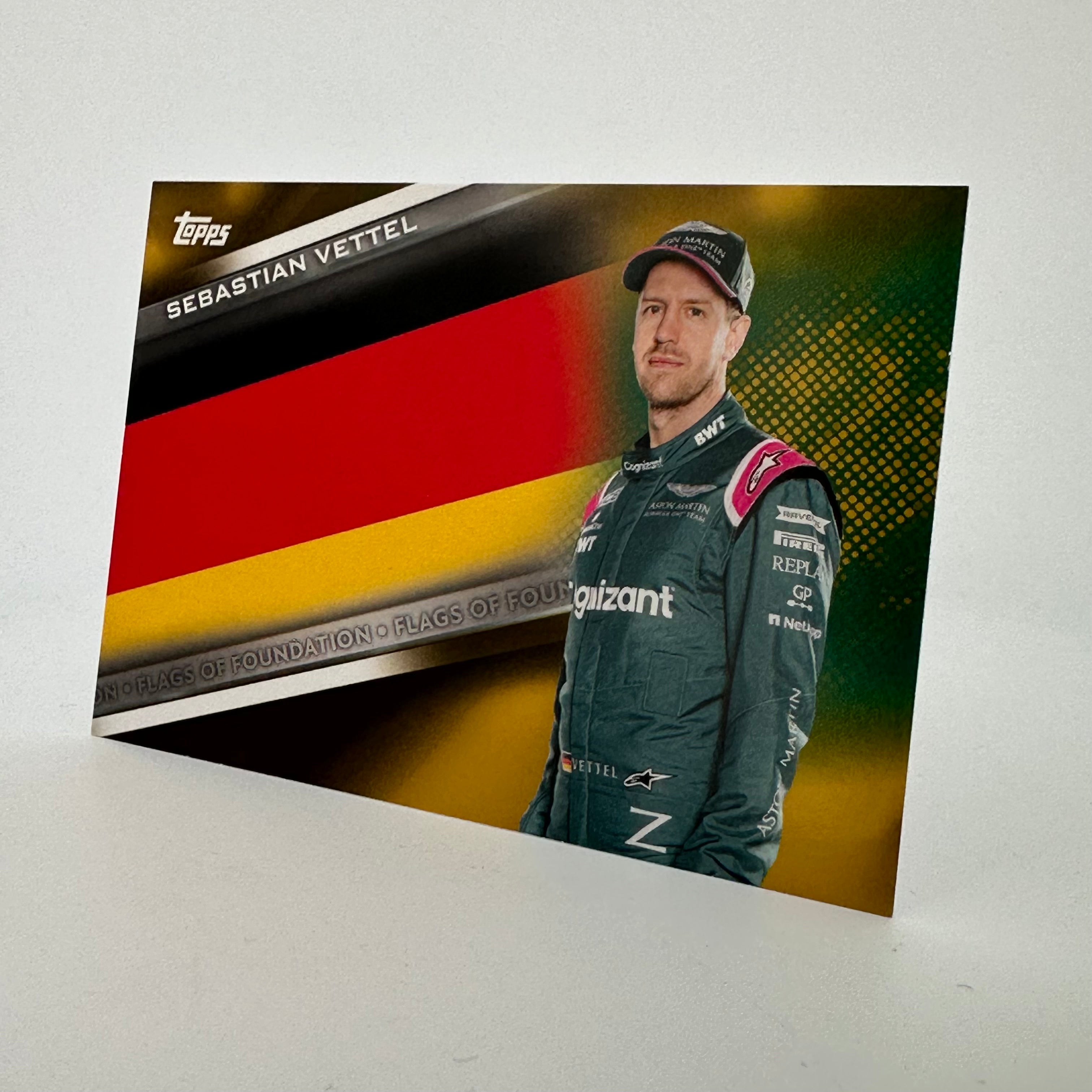 16/50 Gold Sebastian Vettel #FF SV Flags Of Foundation - Limited Edition Collectible for Formula 1 Fans, Perfect for Display in Home or Office