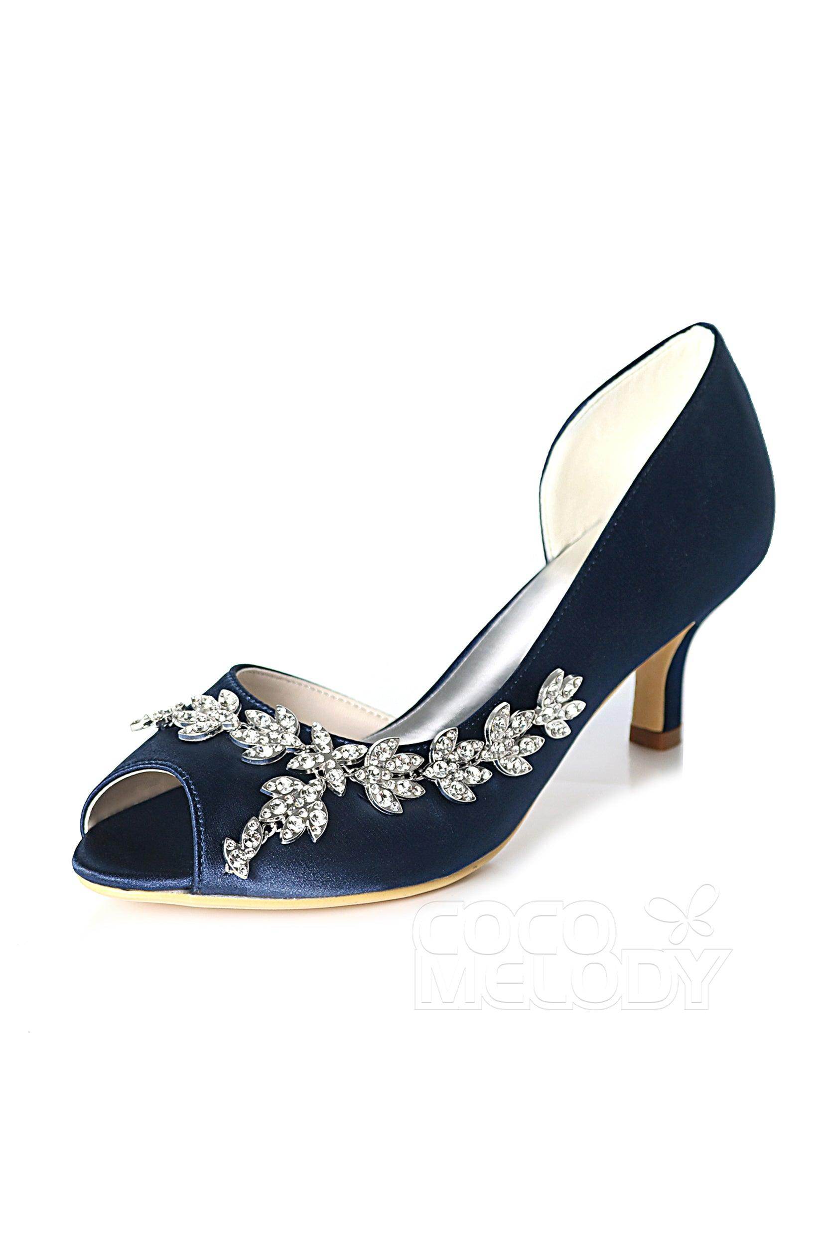 Elegant Low Heel Peep Toe Dress Shoes CK0061 - Comfortable Silk-Like Fabric for Women | Perfect for Weddings, Parties & Office Wear