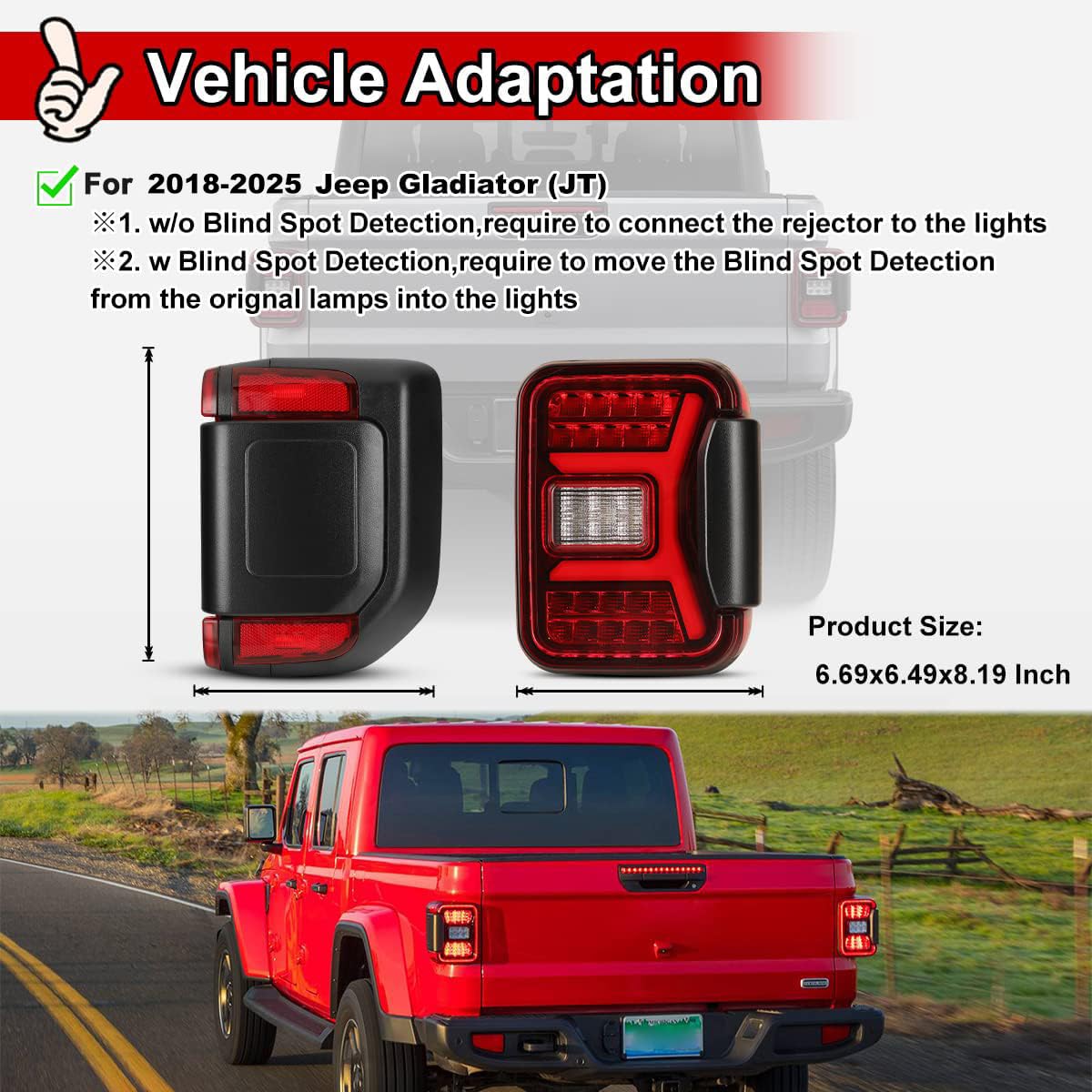 Nixon Offroad LED Tail Lights for Jeep Gladiator JT 2018-2025 - Sequential Turn Signal Rear Lamps Assembly Replacement (Matte Black Housing/Red Lens) - 1 Pair - Perfect for Off-Roading & Night Driving