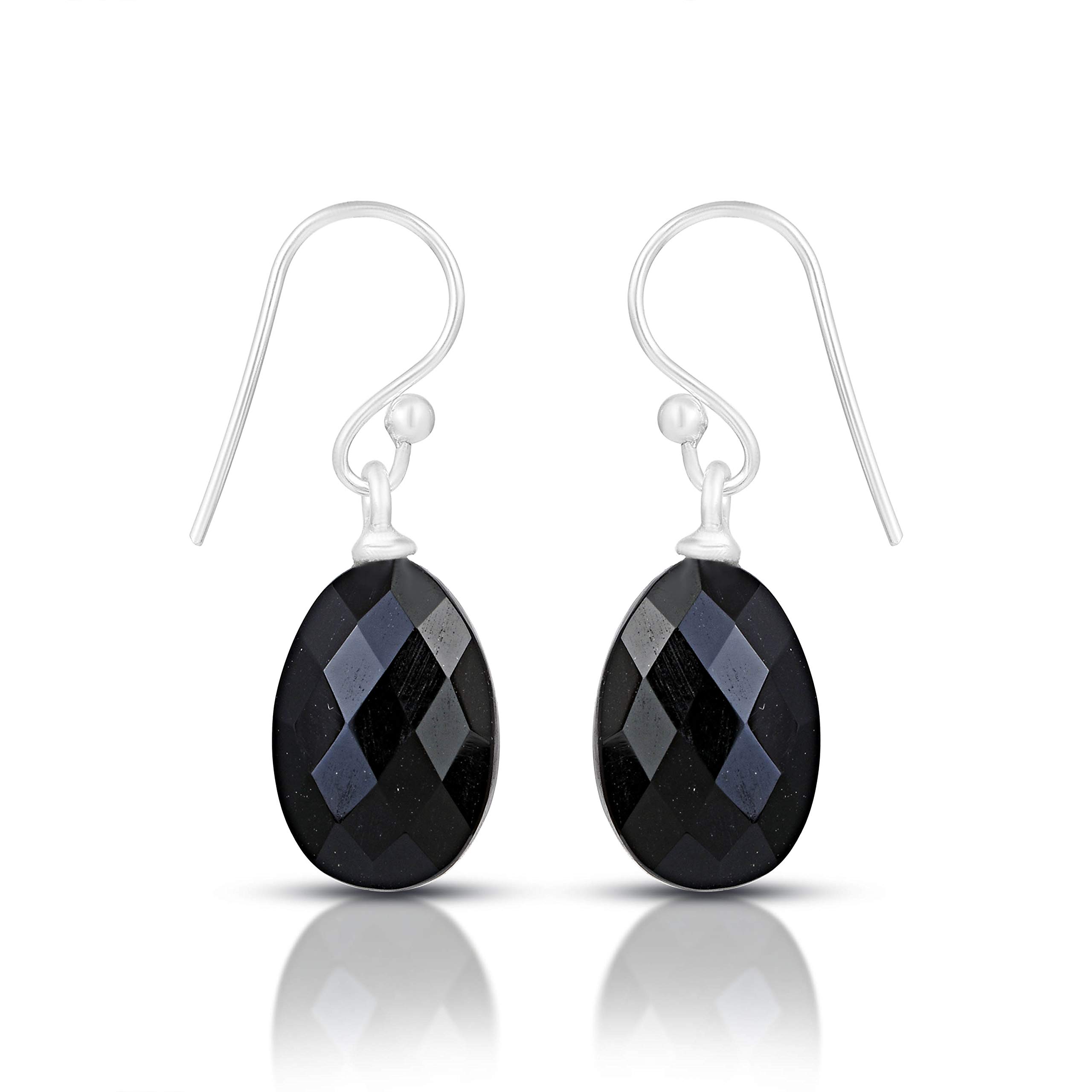 925 Sterling Silver Black Onyx Earrings for Women | Genuine Black Gemstone Dangle Earrings | Elegant Stone Jewelry for Party, Wedding & Evening Wear