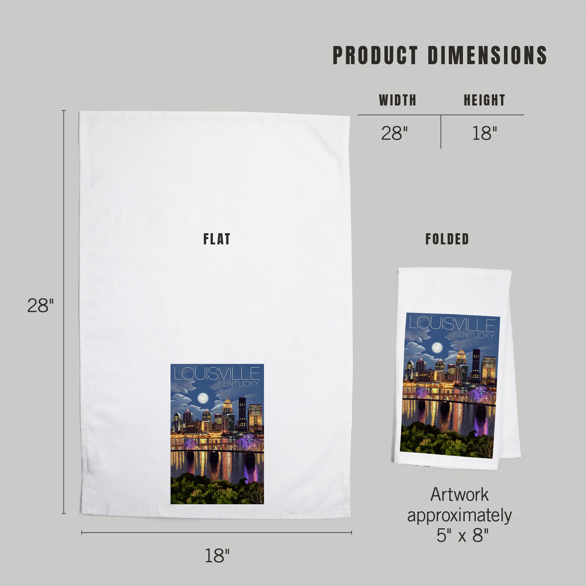 Lantern Press Louisville Kentucky Skyline at Night - 100% Cotton Tea Towel, Decorative Hand Towel for Kitchen & Home Decor - Perfect for Gifts, Dish Drying & Wall Art Display