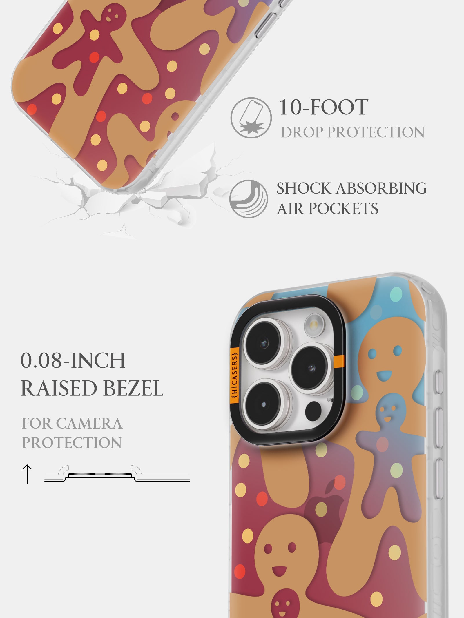 Hollowed Gingerbread Man Pattern Iridescent Phone Case - Red | Christmas Holiday Gift, Party Decor, Festive Accessory for iPhone & Samsung