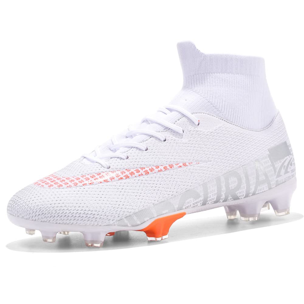 SNELIENIAO Men's Indoor Soccer Cleats - Breathable Turf Football Shoes for Training & Competition - Lightweight Outdoor Soccer Sneakers (White/Black) - Perfect for Artificial Grass, Gym Floors & Recreational Play