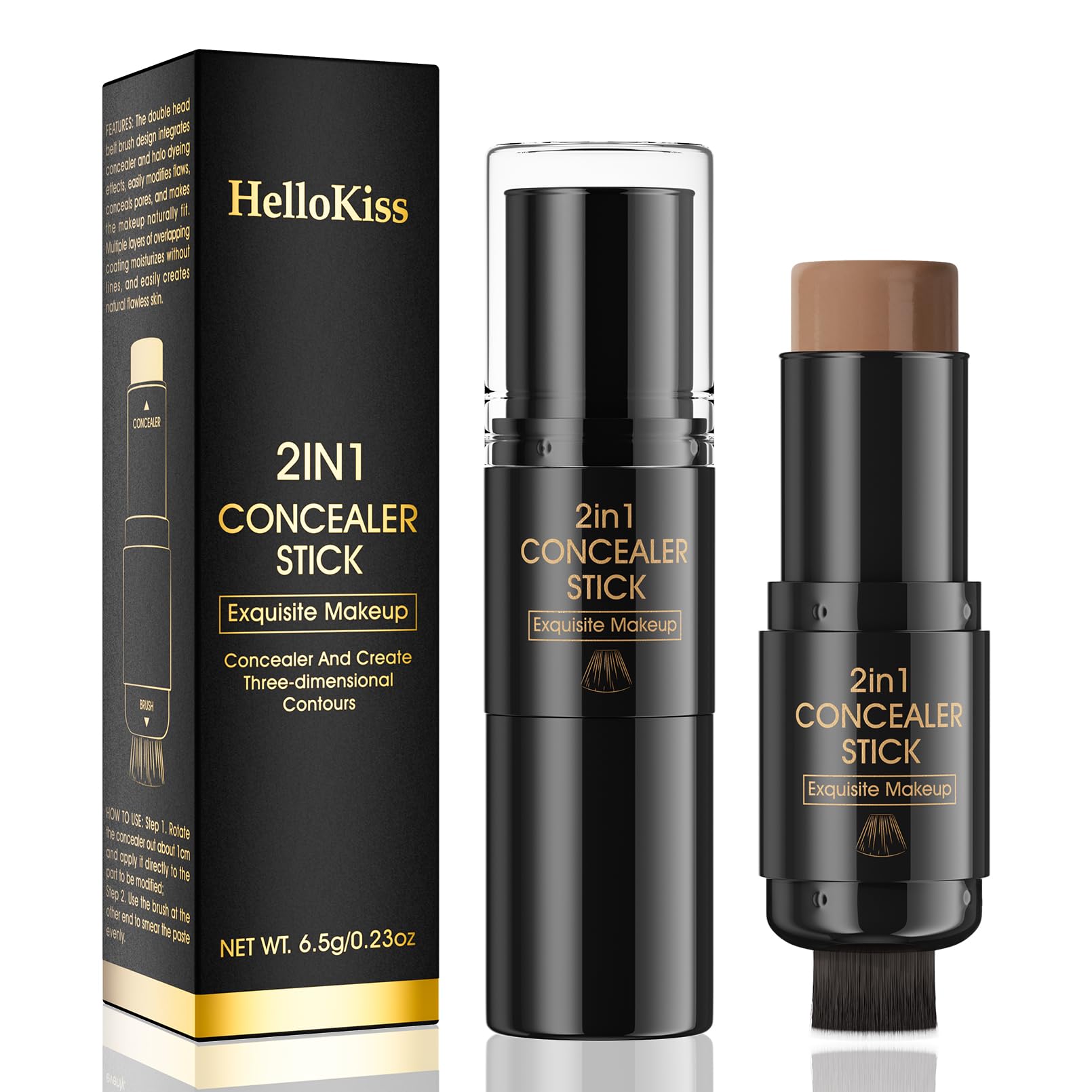 2 in 1 Cream Contour Stick Makeup with Built-In Brush - Waterproof Matte Concealer & Highlighter for Women, Long Lasting, Shade #06 - Perfect for Everyday Makeup & Professional Contouring