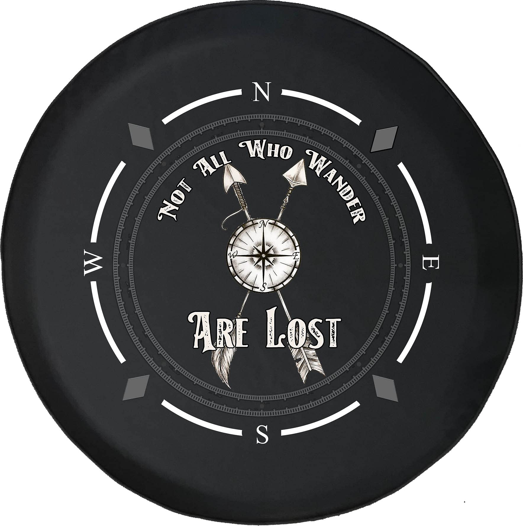 American Unlimited Spare Tire Cover with Compass Design - 'Not All Who Wander Are Lost' SUV, Trailer & RV Wheel Cover - Durable Vehicle Accessories for Off-Road Adventures & Camping Trips