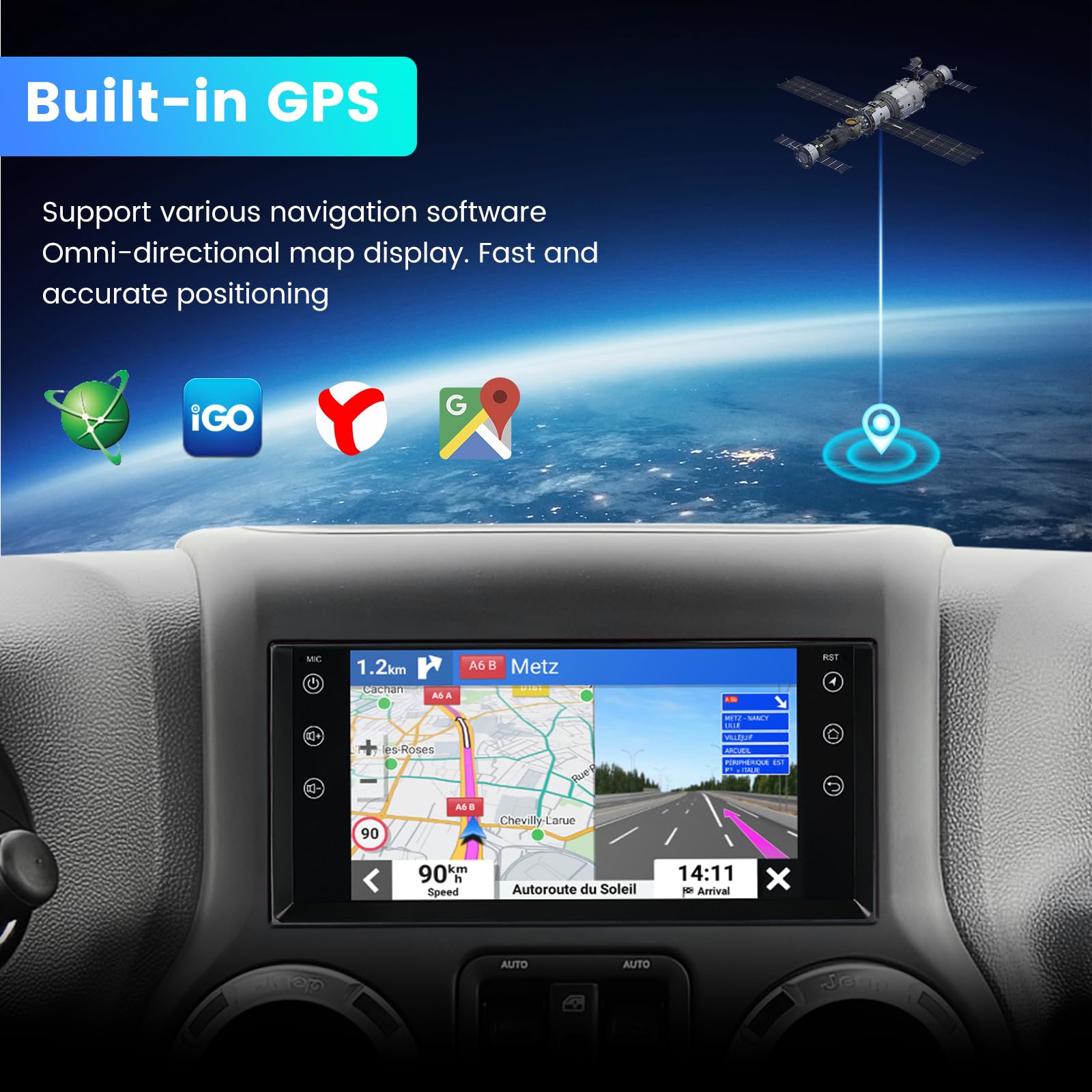 MekdeTech 7 Inch Android Car Stereo for Jeep Wrangler JK Compass Patriot/Chrysler/Dodge RAM Charger - Wireless CarPlay & Android Auto, 2GB RAM 32GB ROM, GPS Navigation Head Unit - Perfect for Road Trips & Daily Commutes