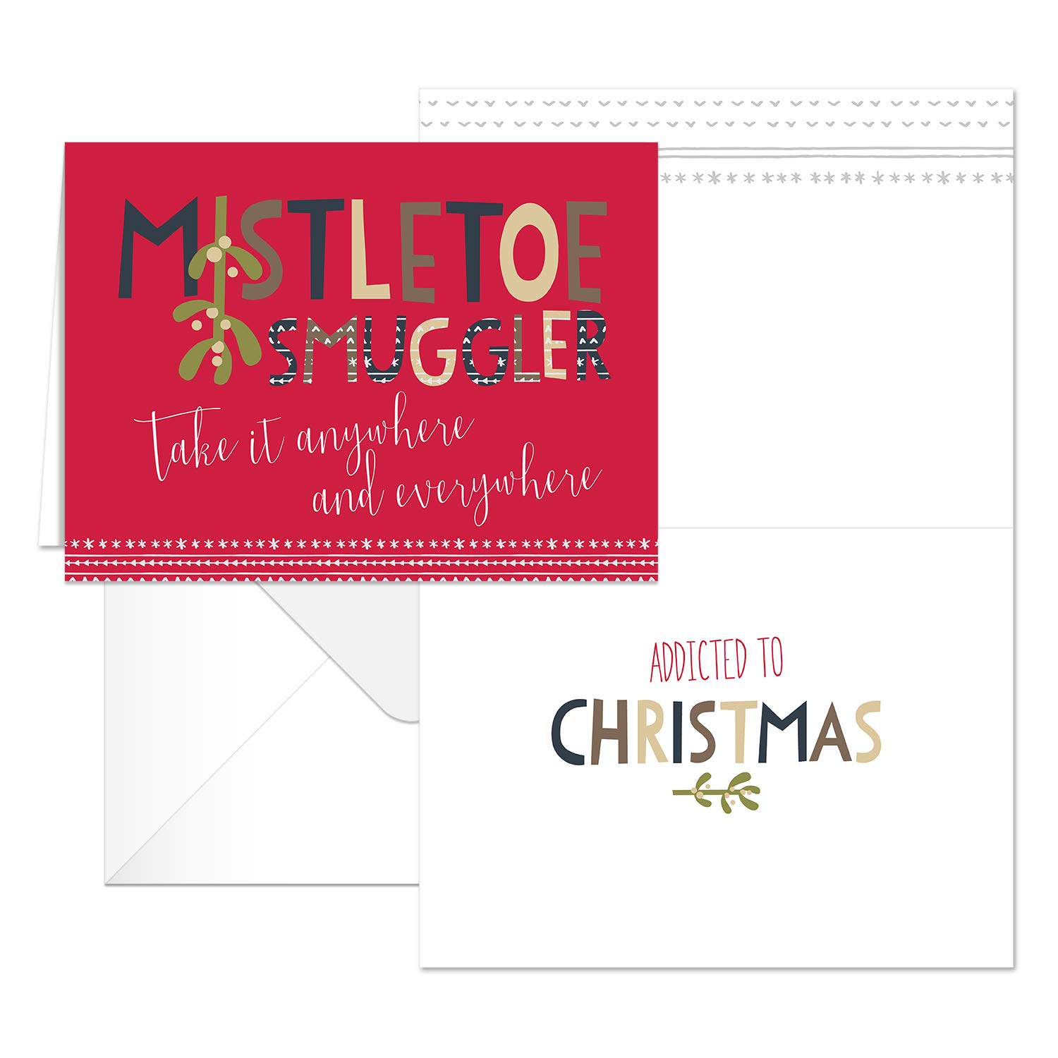 25 Christmas Holiday Greeting Cards with White Envelopes - 5 Festive Winter Designs (4 5/8