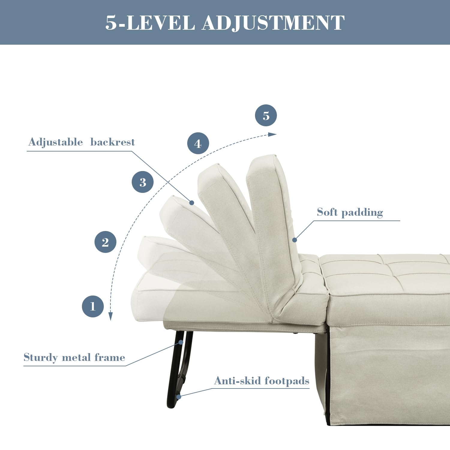 Ainfox 4-in-1 Convertible Sofa Bed - Multi-Functional Futon Chair Bed with Adjustable Backrest, Foldable No Assembly Couch for Small Space Living Room, Office & Guest Room (Beige) | Perfect for Apartments, Dorms, Studio and Home Decor