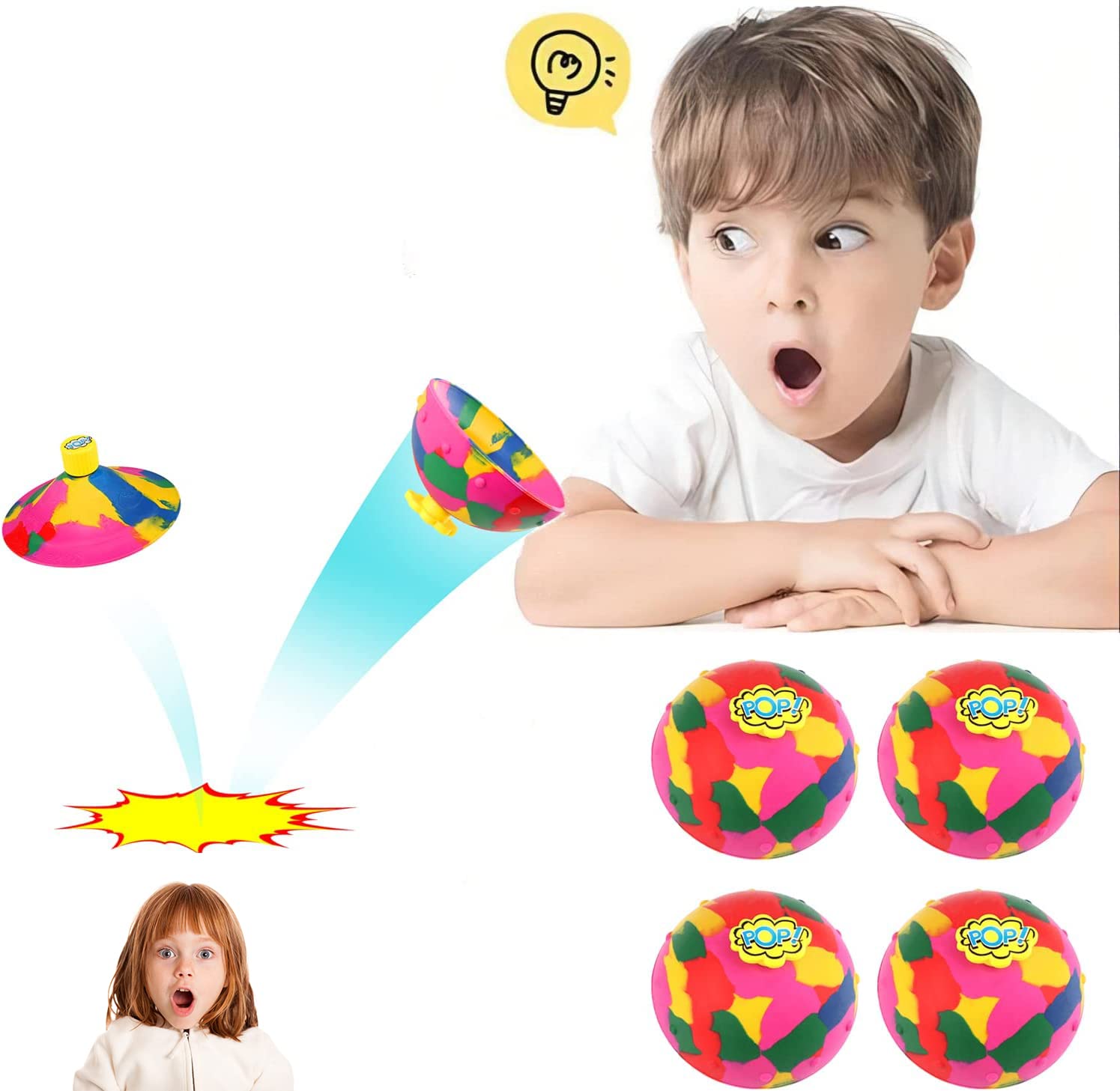 4 Pack Bounce Bowls Fidget Toys - Creative Camouflage Jumping Bowls for Kids, Stress Relief & Sensory Toys, Fun Outdoor Sports & Indoor Play Activity for Children, ADHD, Autism & Anxiety Relief