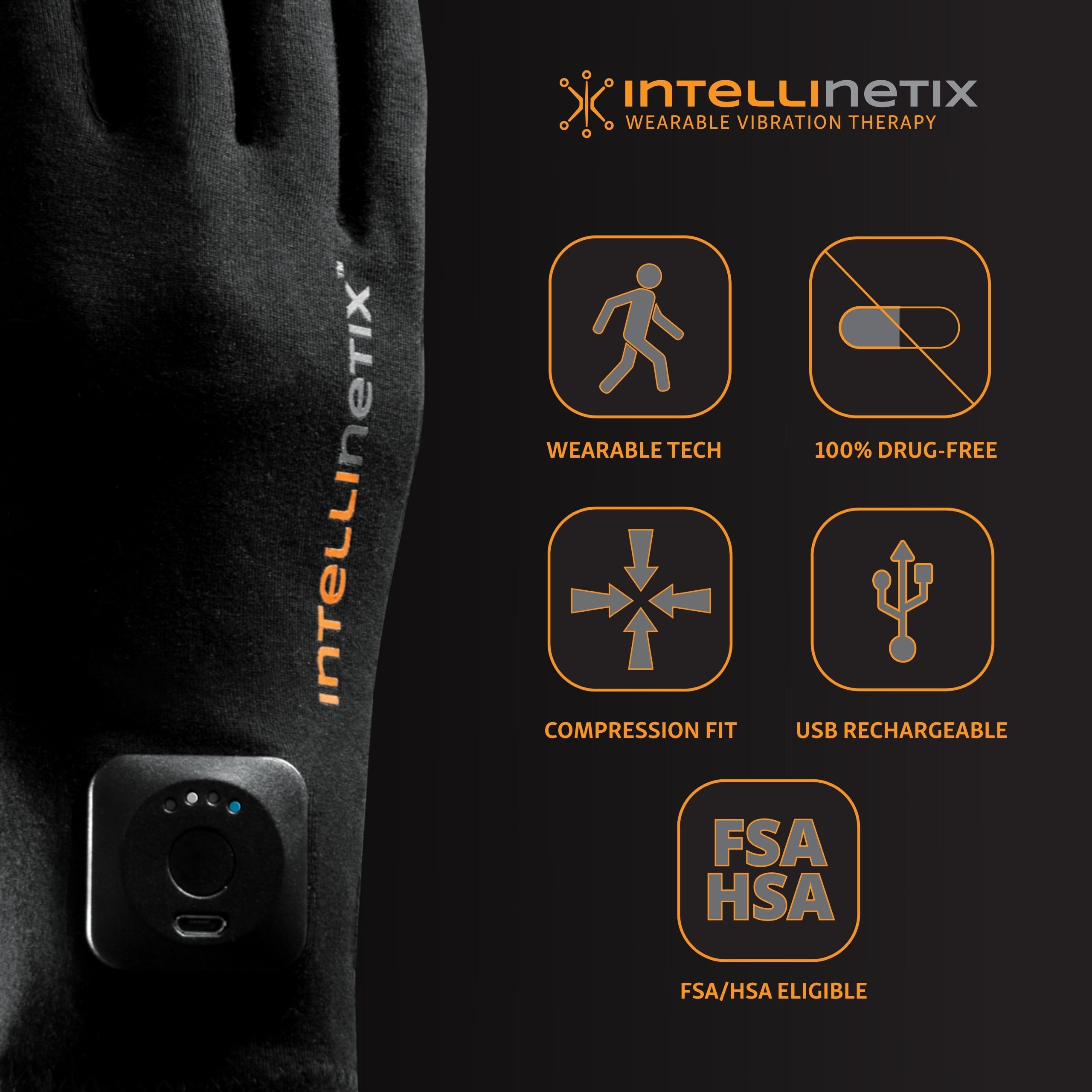 Brownmed Intellinetix Therapy Gloves - Compression Hand Gloves for Arthritis Pain Relief & Carpal Tunnel Support - Wearable Vibration Massage Gloves for Hand Pain - Medium Size - Perfect for Typing, Gaming & Daily Activities