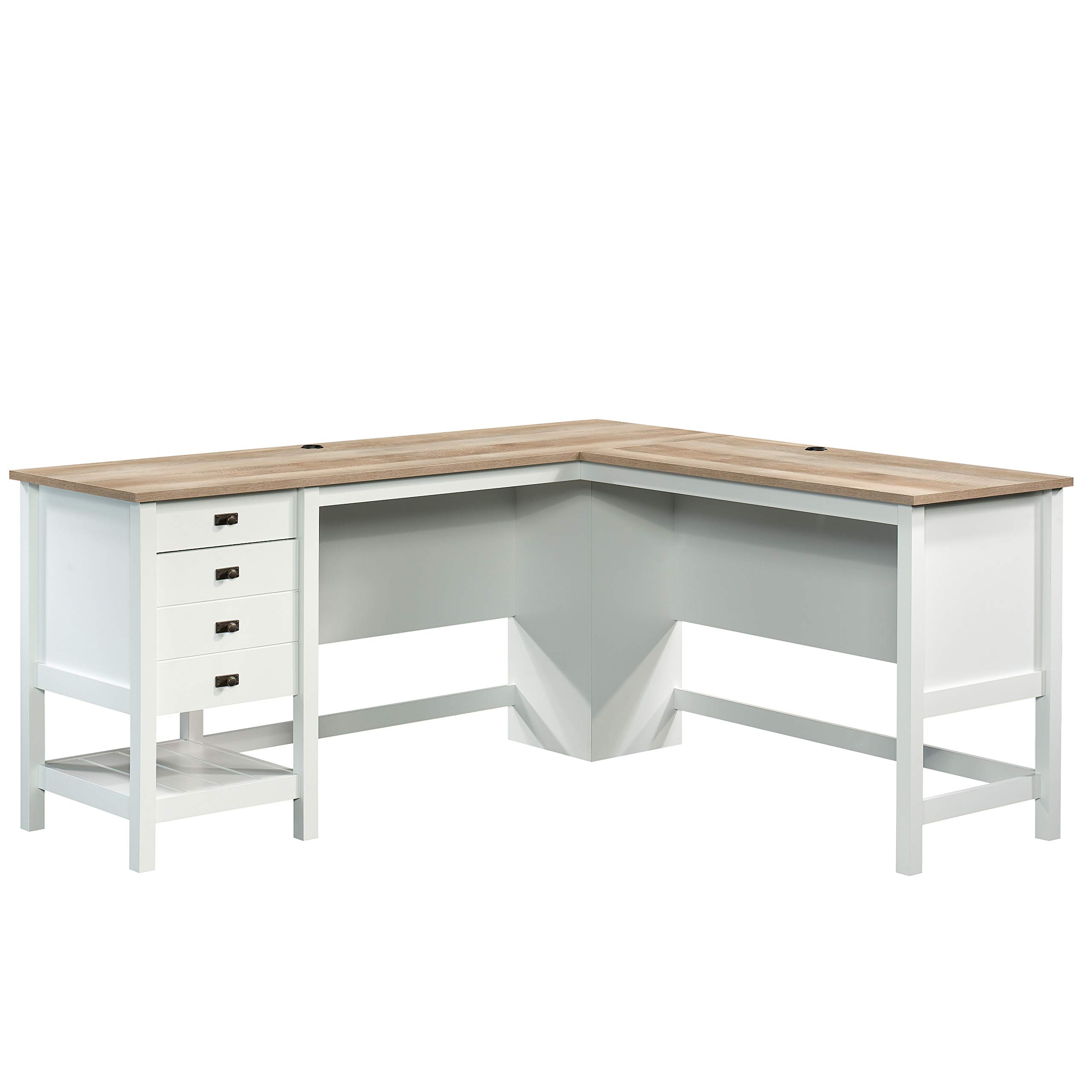 Sauder Cottage Road L-Shaped Computer Desk with Drawers & File Cabinet - Home Office Desk with Cable Management in Soft White Finish - Perfect for Small Spaces & Remote Work Setup