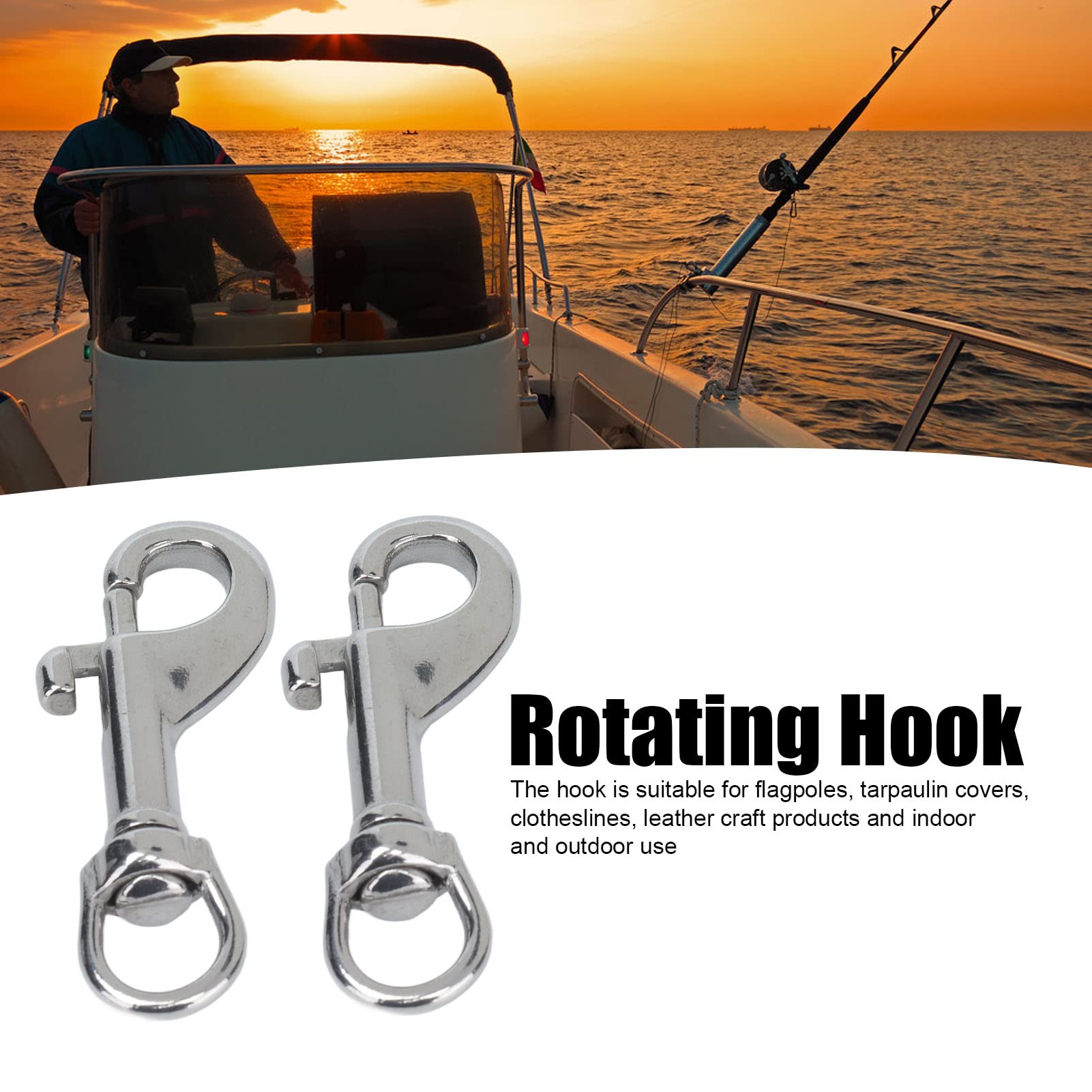 Fafeicy 2Pcs Single Ended Swivel Eye Bolt Snap Hooks - Marine Grade 316 Stainless Steel Diving Clips for Scuba Gear, Boat Accessories & Underwater Equipment