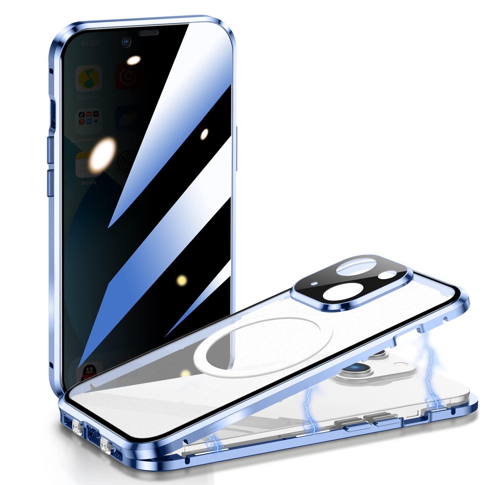 iPhone 13 Privacy Case with MagSafe - 360° Full Protection Magnetic Metal Bumper, Front Privacy Screen & Matte PC Back Cover for iPhone 13 6.1