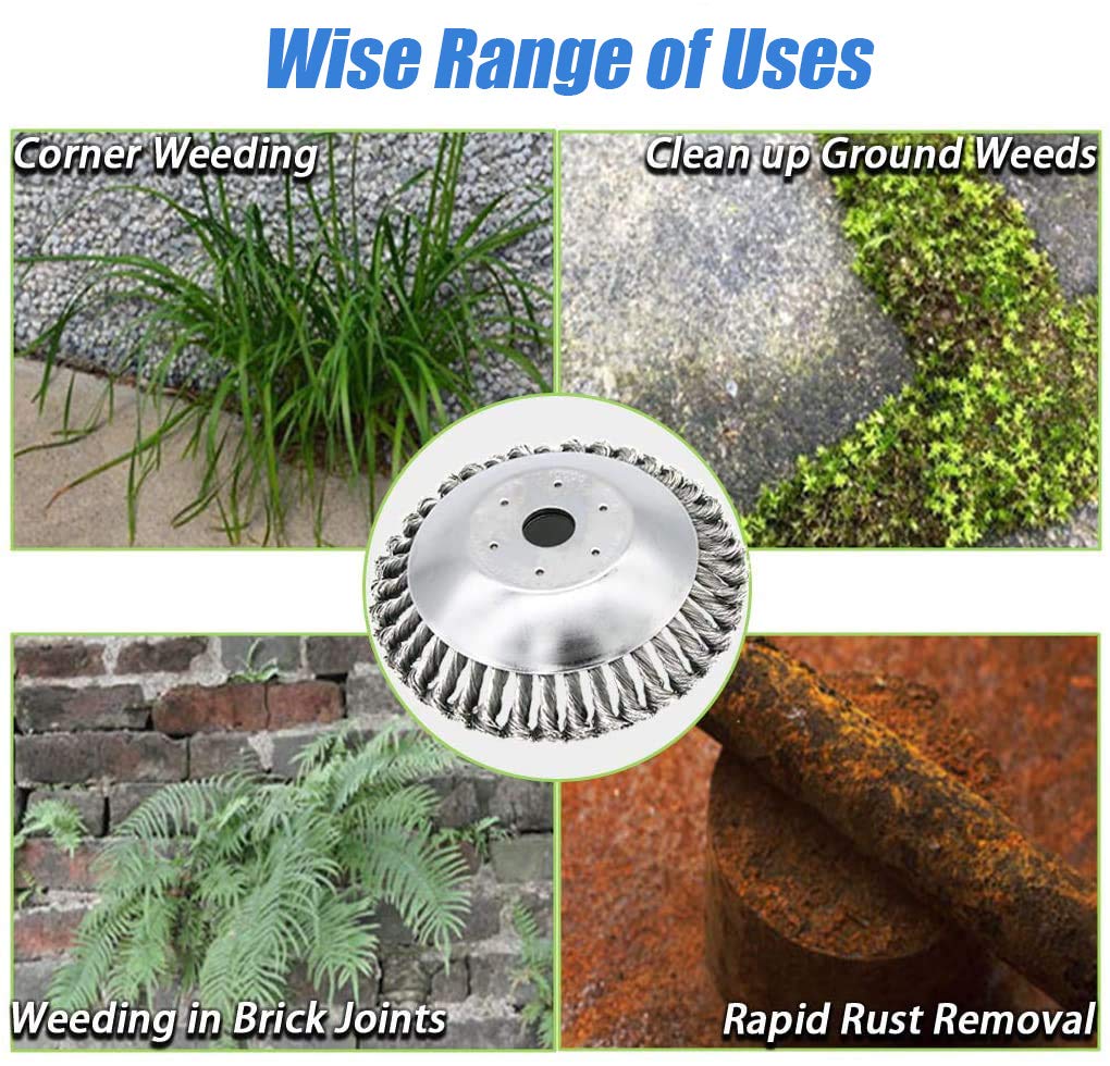 8 Inch Heavy Duty Trimmer Head Cutter - Round Steel Wire Brush for Rust Removal, Paving Stone, Pavement Joints & Driveway Cleaning | Ideal for Lawn Edging, Weed Control & Concrete Surface Preparation