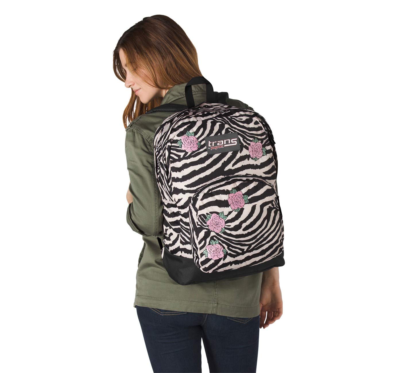 JanSport Overt Zebra Rose Backpack - Stylish Laptop Bag for School, College & Travel - Durable Unisex Daypack with USB Charging Port | Perfect for Students, Commuters & Outdoor Adventures