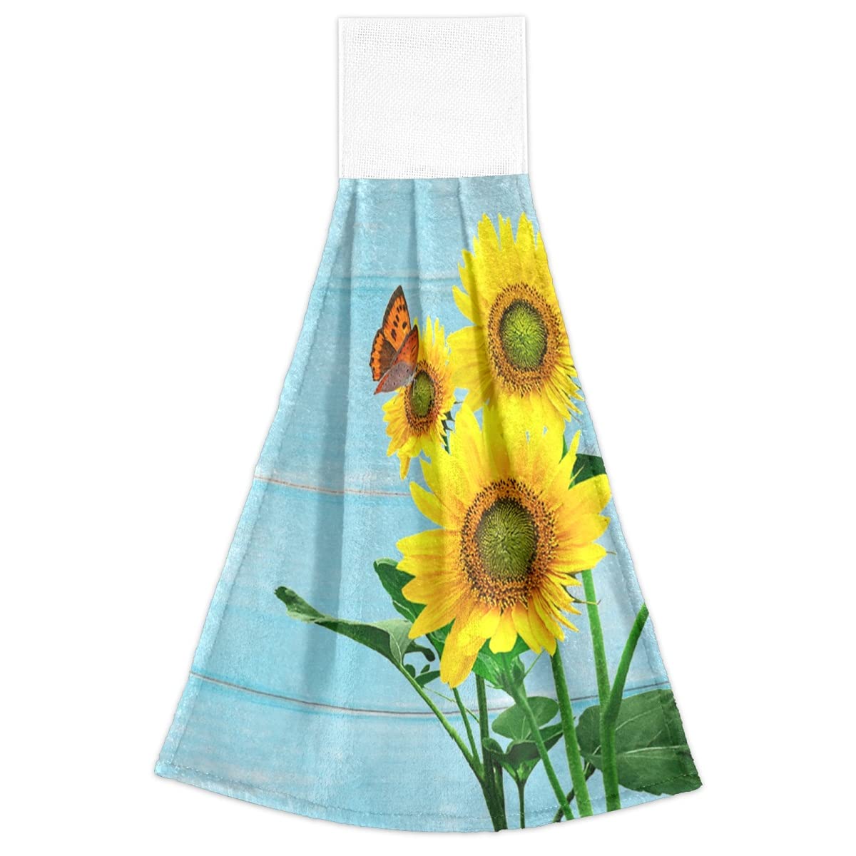 Giwawa Sunflower Printed Wooden Kitchen Hand Towel Set of 2 - Absorbent Farmhouse Dish Towels with Butterfly Design (12x17 Inch) - Perfect for Bathroom, Kitchen Decor & Farmhouse Style Homes