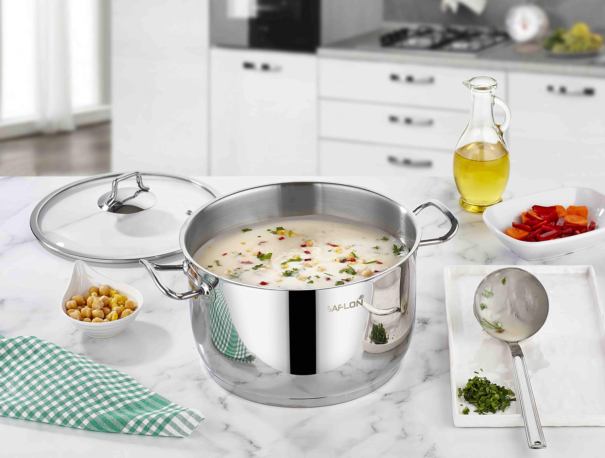 Premium 8 Quart Stainless Steel Tri-Ply Stock Pot with Glass Lid - Induction Compatible, Oven & Dishwasher Safe - Perfect for Soups, Stews, Pasta Cooking & Large Family Meals