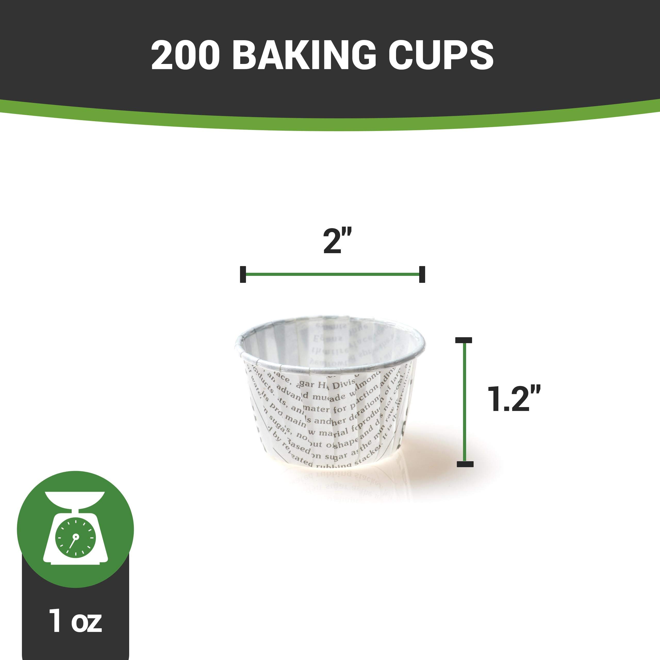Restaurantware Panificio 1 Ounce Baking Cups - 200 Count Pleated Cupcake Liners | Oven-Safe & Freezer-Safe Black & White Paper Muffin Wrappers | Disposable Newsprint Design for Wedding Parties, Baby Showers & Birthday Celebrations | Perfect for Baking, Dessert Displays & Party Favors