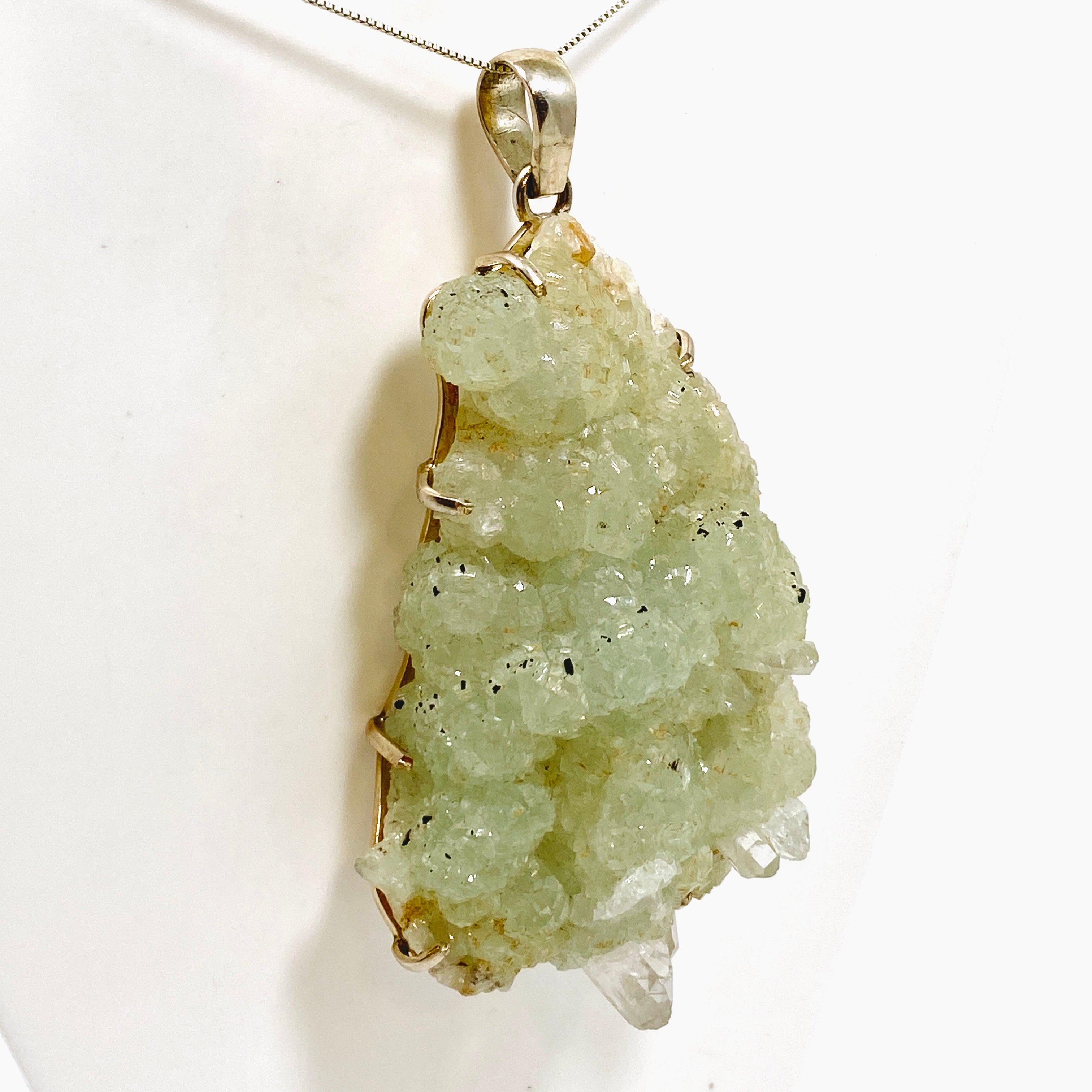 Natural Prehnite Raw Crystal Pendant Necklace - Healing Stone Jewelry for Women - Spiritual Energy & Chakra Balancing - Perfect for Meditation, Yoga & Gift Giving