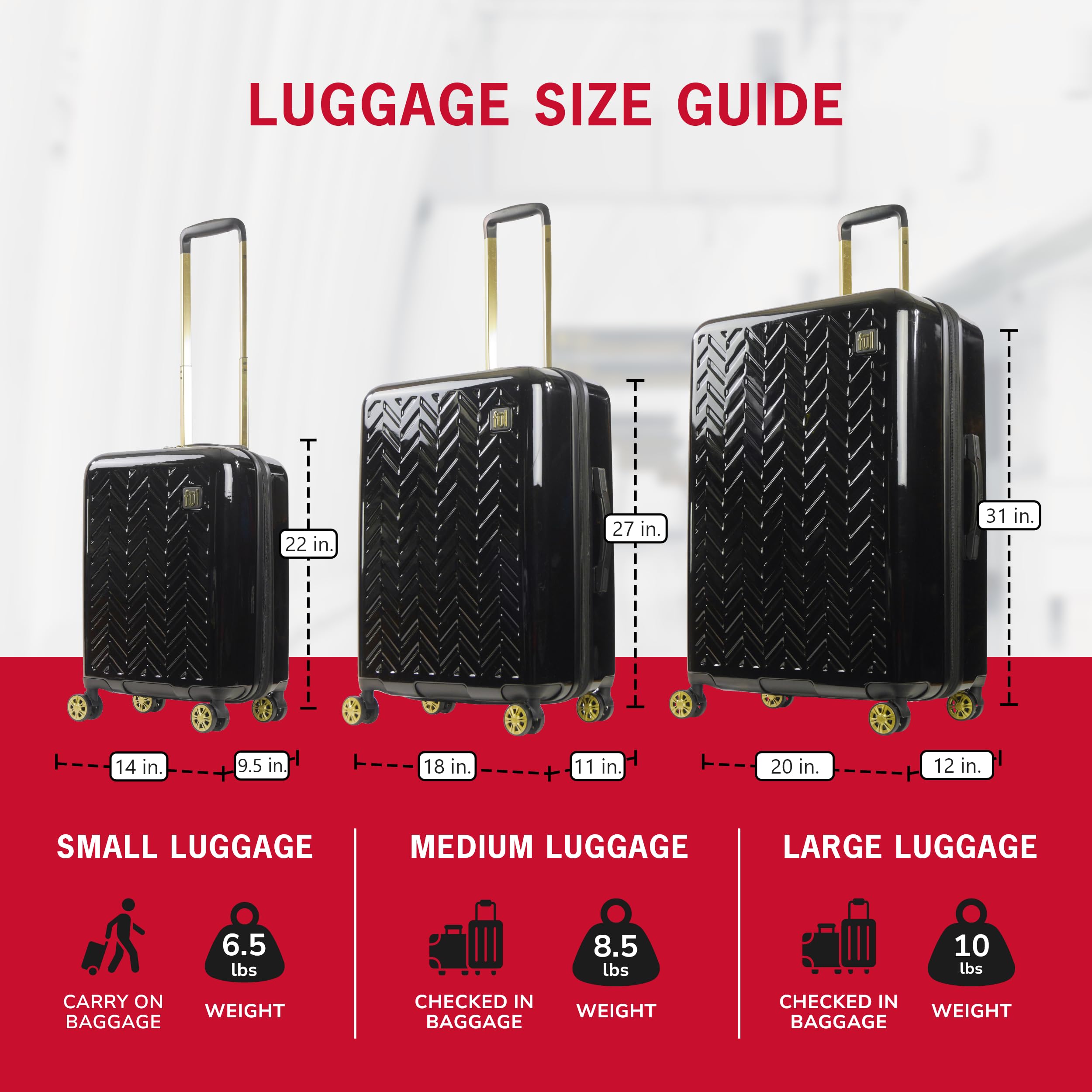 FUL Grove 22 Inch Hardshell Spinner Luggage - Lightweight Rolling Suitcase with 360° Wheels for Travel, Black | Perfect Carry-On for Airplanes, Business Trips & Weekend Getaways