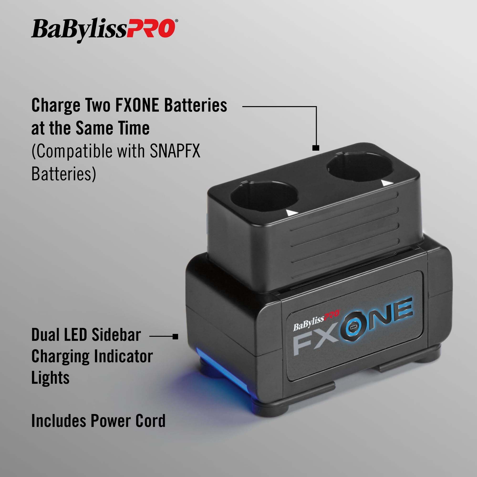 BaBylissPRO® FXONE Dual-Battery Charging Station for Cordless Hair Clippers & Trimmers - Professional Salon & Home Barber Use