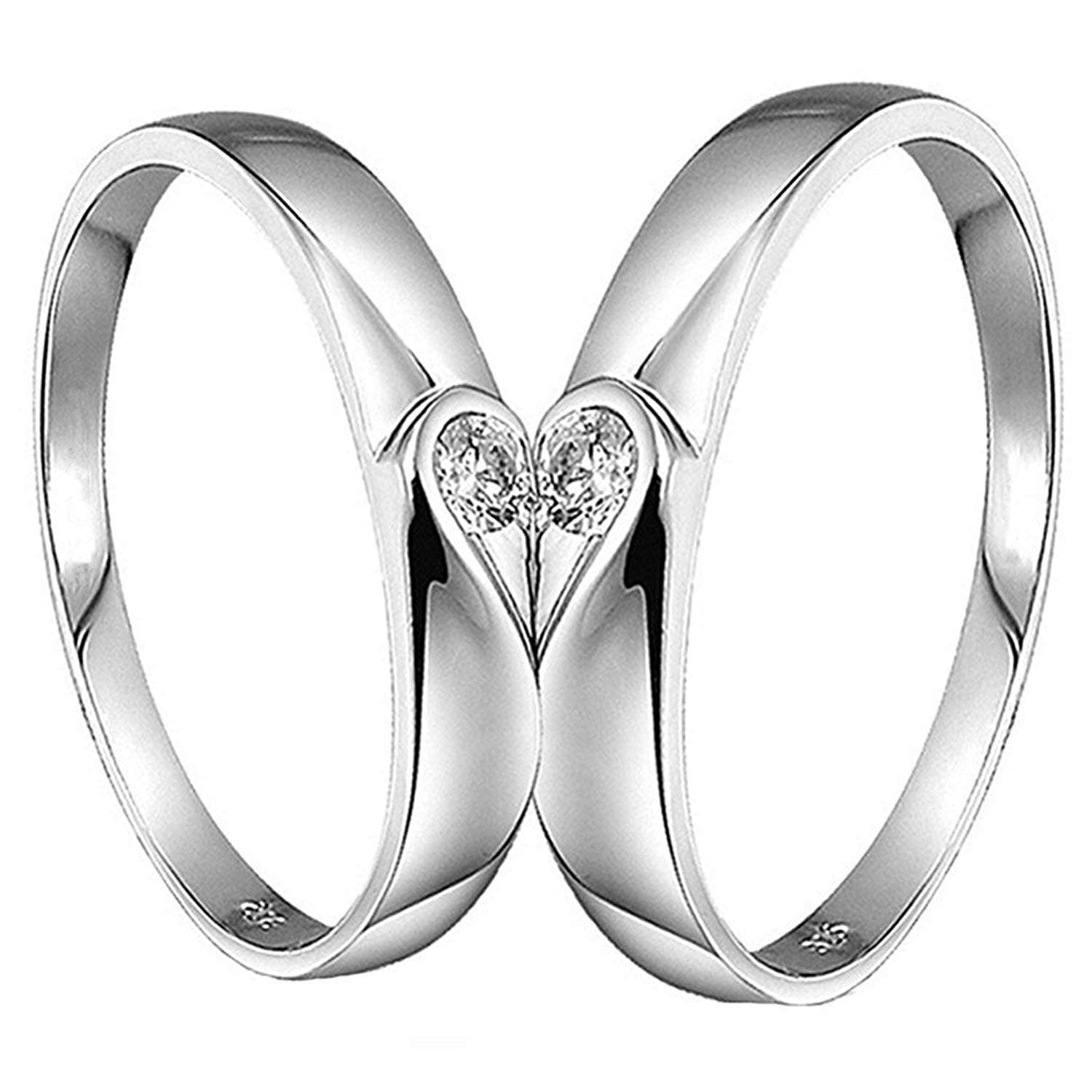 Valentine's Day Crystal Heart Silver Couple Ring & Magnetic Bracelet Set - Romantic Gift for Girlfriend, Wife, Couples - Perfect for Anniversaries, Proposals, and Special Occasions