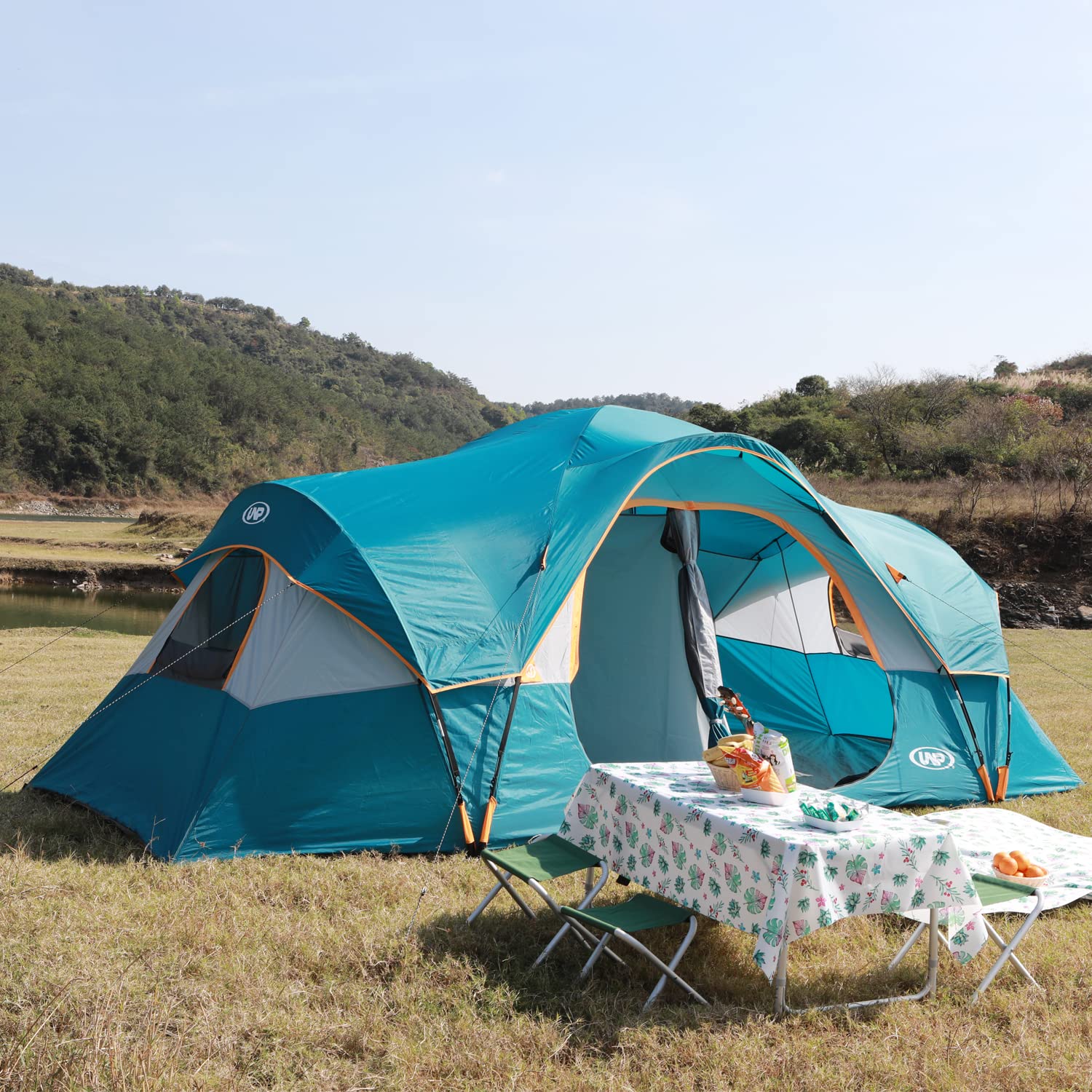 UNP 10-Person Family Camping Tent - Large Easy Setup 2-Room Shelter with 5 Mesh Windows, Waterproof & Weather Resistant (18'x9'x78