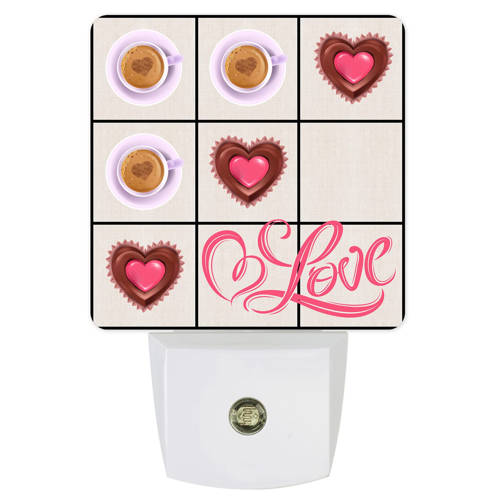 LED Heart-Shaped Plug-in Night Light - Romantic Valentine's Day Decor for Coffee Lovers - Checkered Square Wall Light for Bathroom, Bedroom, Nursery, Hallway & Living Room - Perfect for Romantic Ambiance, Baby Safety & Nighttime Navigation