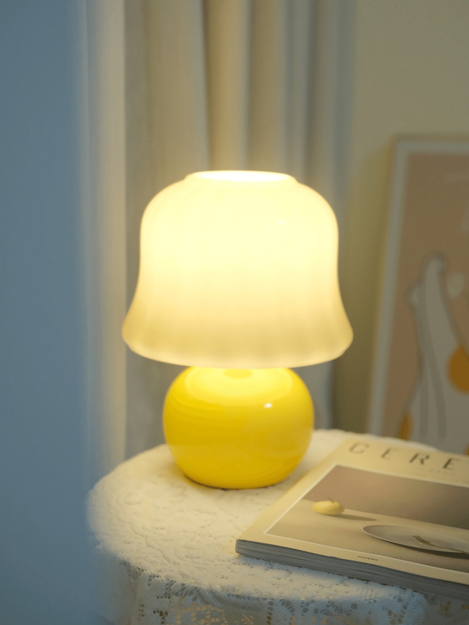 Elegant Creamy Mushroom Table Lamp - Soft Glow Nightstand Light for Bedroom, Living Room, or Nursery - Perfect for Cozy Reading & Relaxing Ambience