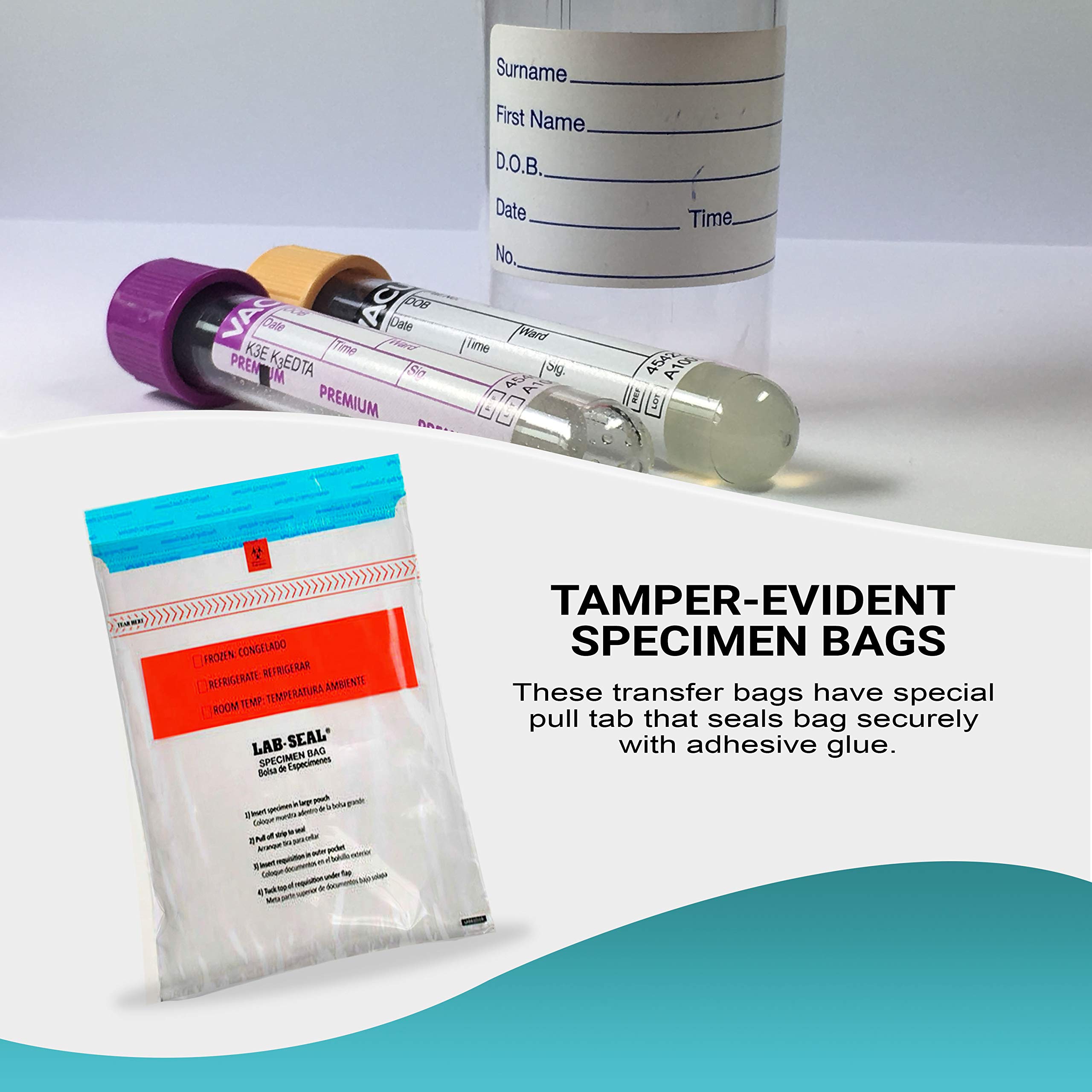 APQ 1000 Pack 6x10 Inch Clear Tamper-Evident Specimen Bags with Pull Tab Closure | 1.80 Mil Thick Printed Polyethylene Bags | Removable Biohazard Symbol | Ideal for Medical Specimens, Laboratory Samples & Health Safety Storage