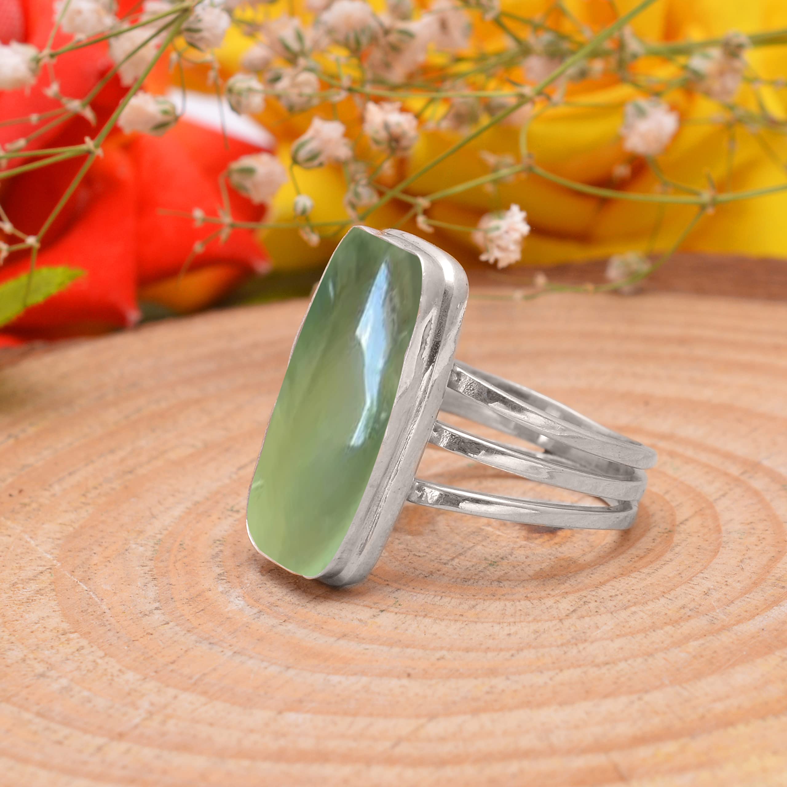 Veracity Jewelry Prehnite Rings for Women - 925 Sterling Silver Handmade Gemstone Ring - Green Prehnite Designer Jewelry VSR-805 | Perfect for Weddings, Anniversaries & Special Occasions