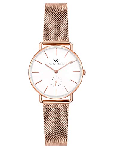 WM WELLY MERCK Women's Watches - 36MM Ultra Thin Minimalist Design, Stainless Steel Case with Swiss Quartz Movement & Sapphire Crystal Glass | Elegant Everyday Wear, Office & Special Occasion Timepiece