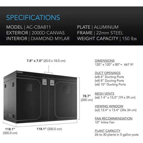 AC Infinity 10' x 10' Grow Tent with Ventilation Kit - Complete Indoor Hydroponic System for Plants, Herbs & Vegetables | Perfect for Home Growers & Commercial Cultivation