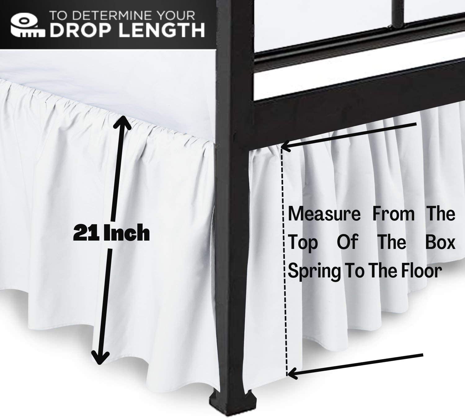 Elegant Ruffled Bed Skirt with Split Corners - 100% Soft Microfiber, Gathered Style, 21-Inch Drop for Twin Beds - Perfect for Modern Bedrooms & Guest Room Decor (White)