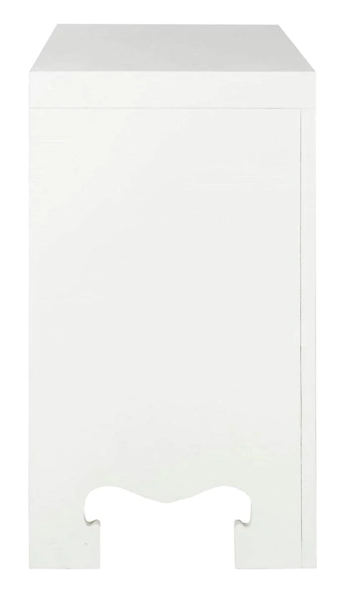 Asian Style White 3-Drawer Side Table with Gold Hardware - Modern Nightstand for Bedroom, Living Room, or Office