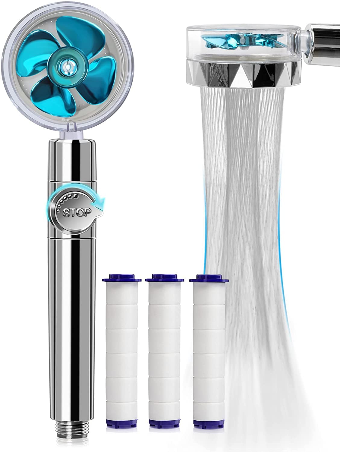 High Pressure Shower Head with Handheld Turbo Fan - 360° Rotating Detachable Vortex Shower Head Kit - Hydro Jet Shower with 3 Filters for Bathroom & Spa Relaxation