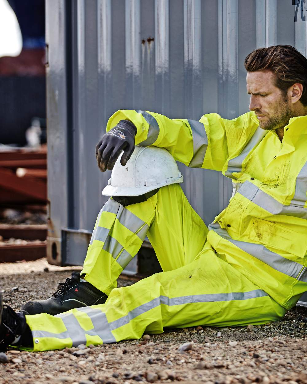 Elka Men's High Visibility Waterproof Rain Pants - Reflective Work Trousers for Outdoor Safety & Heavy Weather Protection - Ideal for Construction, Roadwork & Stormy Conditions