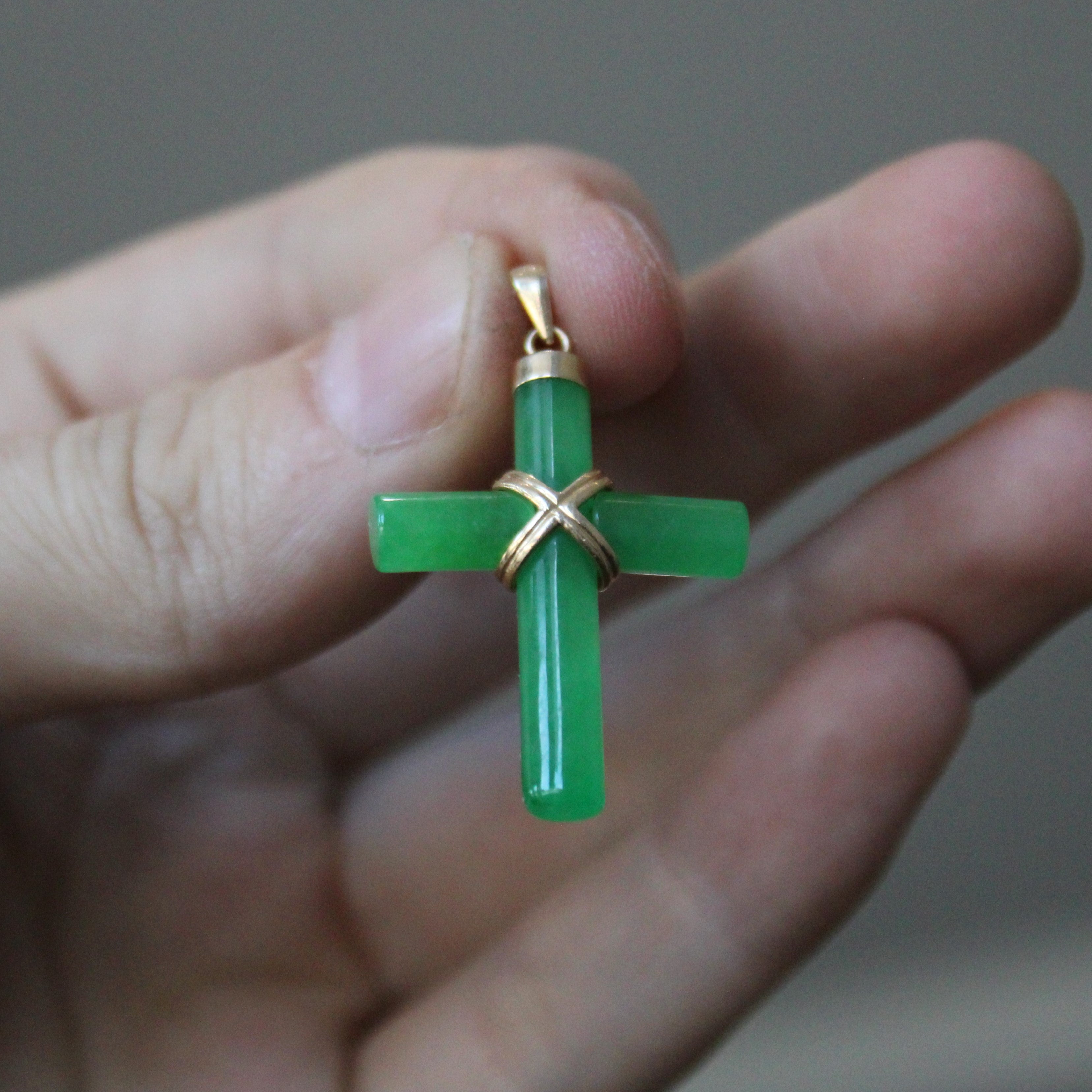 14K Gold Jadeite Cross Pendant Necklace - 15.00 Carat Natural Jade Gemstone Jewelry for Women, Perfect Gift for Christmas, Baptism & Special Occasions