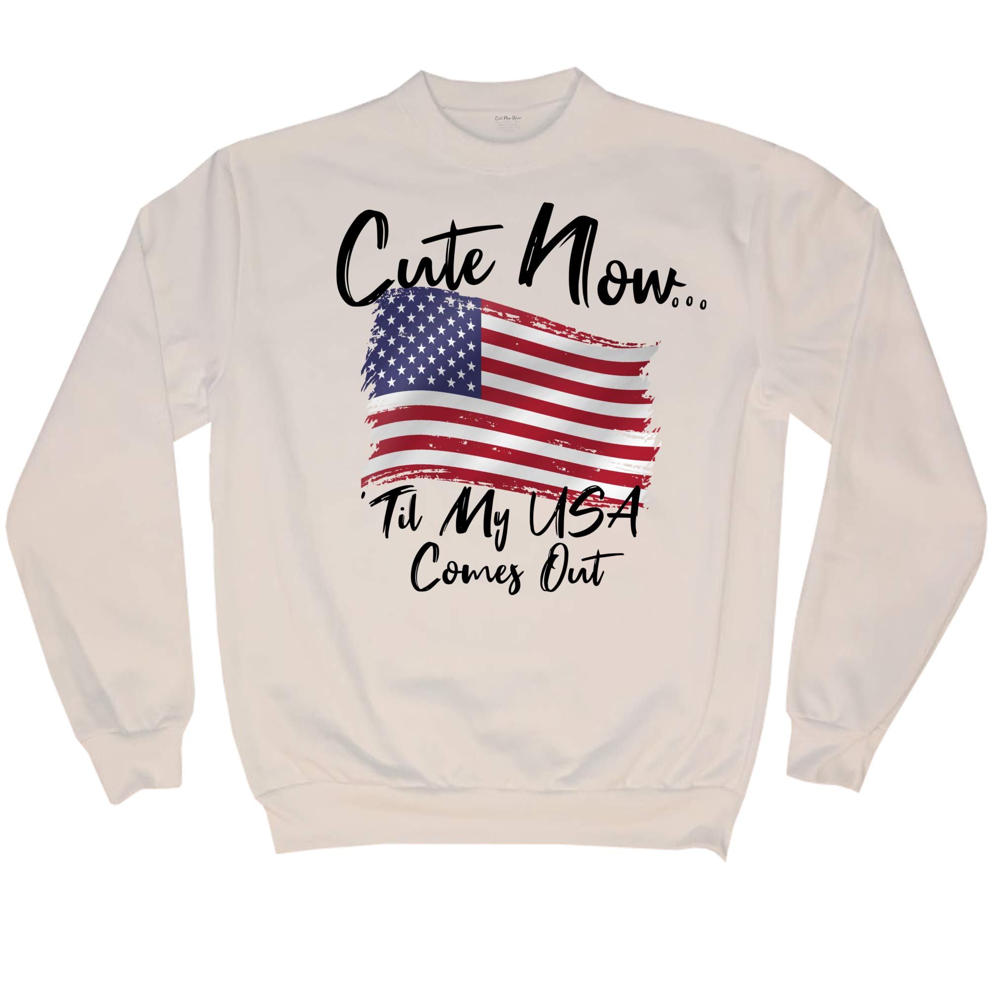 Women's USA Flag Sweatshirt - White Long Sleeve Crewneck Pullover (Sizes S-2XL) | Patriotic American Apparel for Casual Wear & Fourth of July Celebrations
