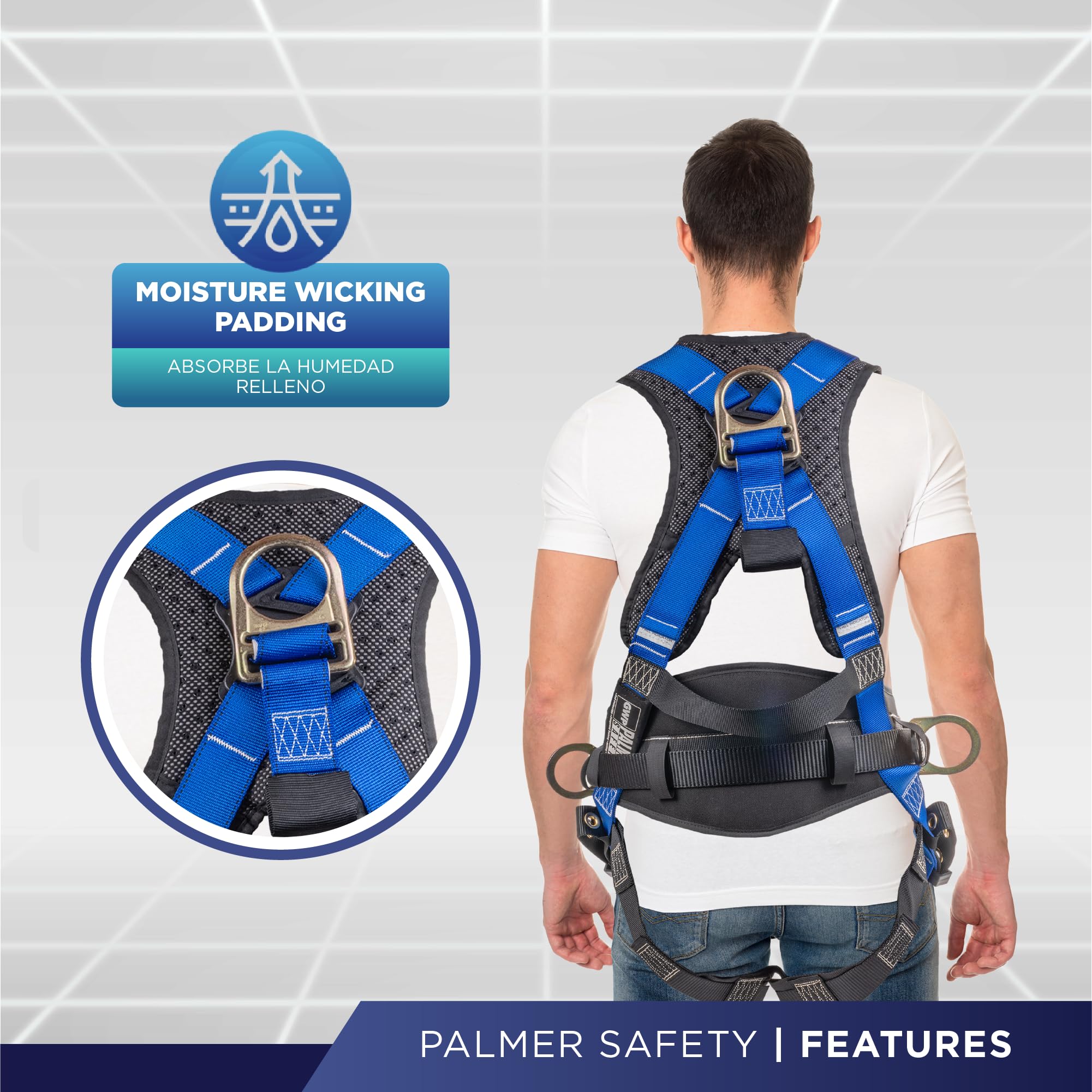 Palmer Safety Hammerhead 5-Point Fall Protection Harness with Back Padding, Quick-Connect Buckle Chest, Tongue Buckle Leg Straps & D-Rings - OSHA Compliant for Construction, Roofing & Industrial Work