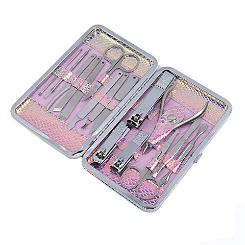 Professional 16-Piece Nail Clipper Set - Manicure & Pedicure Tools Kit with Scissors, Tweezers, Cuticle Knife - Purple | Perfect for Home, Salon, Travel & Nail Art Enthusiasts