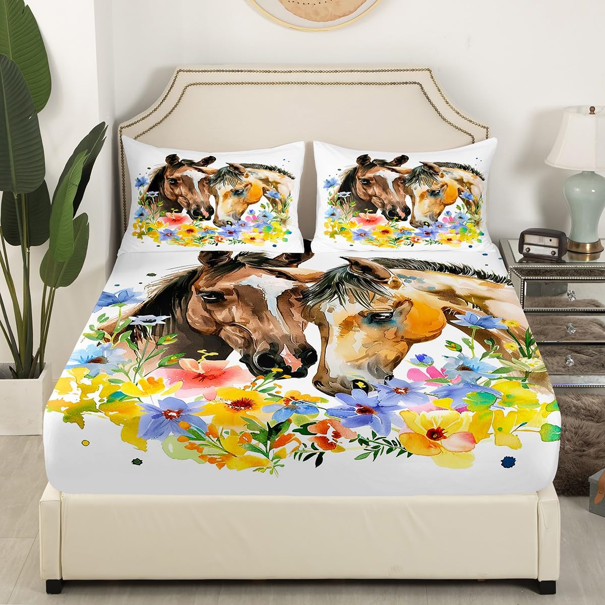 Western Cowboy Full Size 4-Piece Bed Sheet Set - Soft Microfiber Horse & Farm Animal Print - Deep Pocket Fitted Sheet, Flat Sheet & 2 Pillowcases - Perfect for Kids' Rooms, Farmhouse Decor & Western-Themed Bedrooms