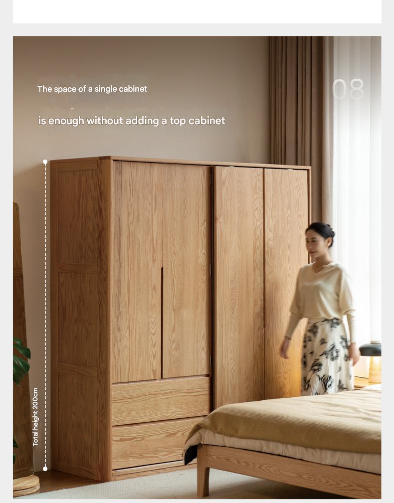 Solid Oak Wood Modern Wardrobe with Ample Storage - Perfect for Bedroom, Living Room, and Office Organization